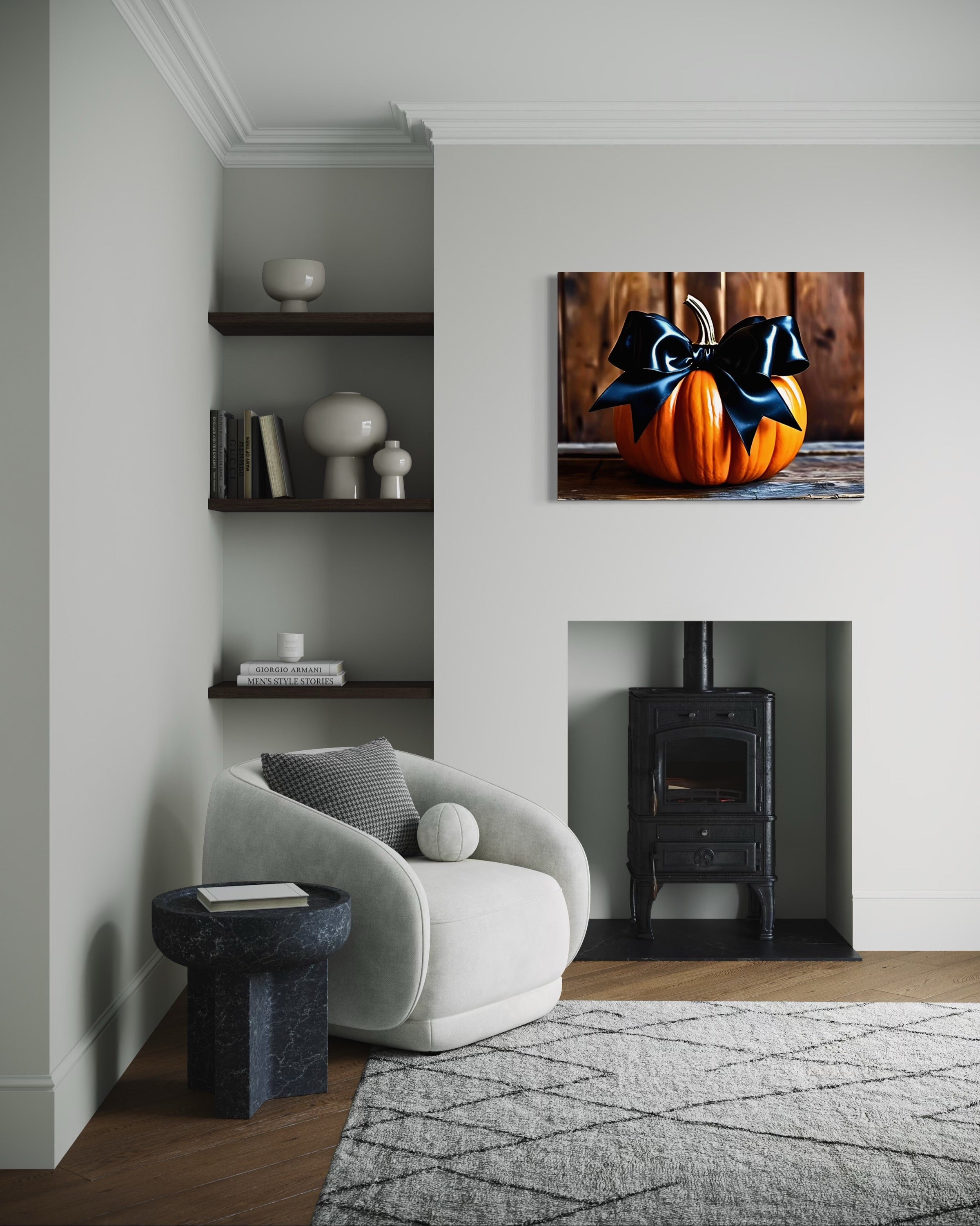 Pumpkin with Black Satin Bow Museum Print
