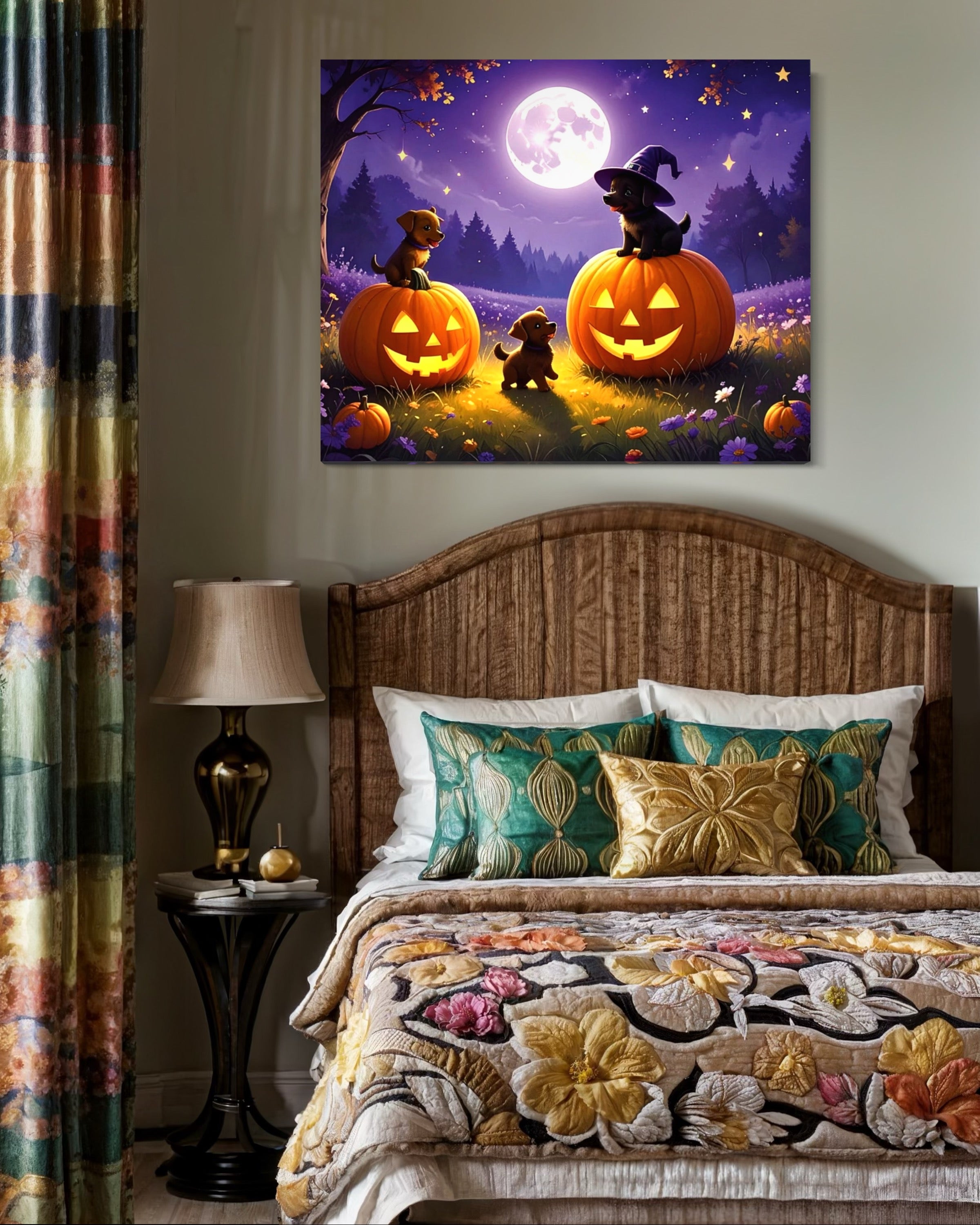 Puppies on Jack O Lanterns Museum Print
