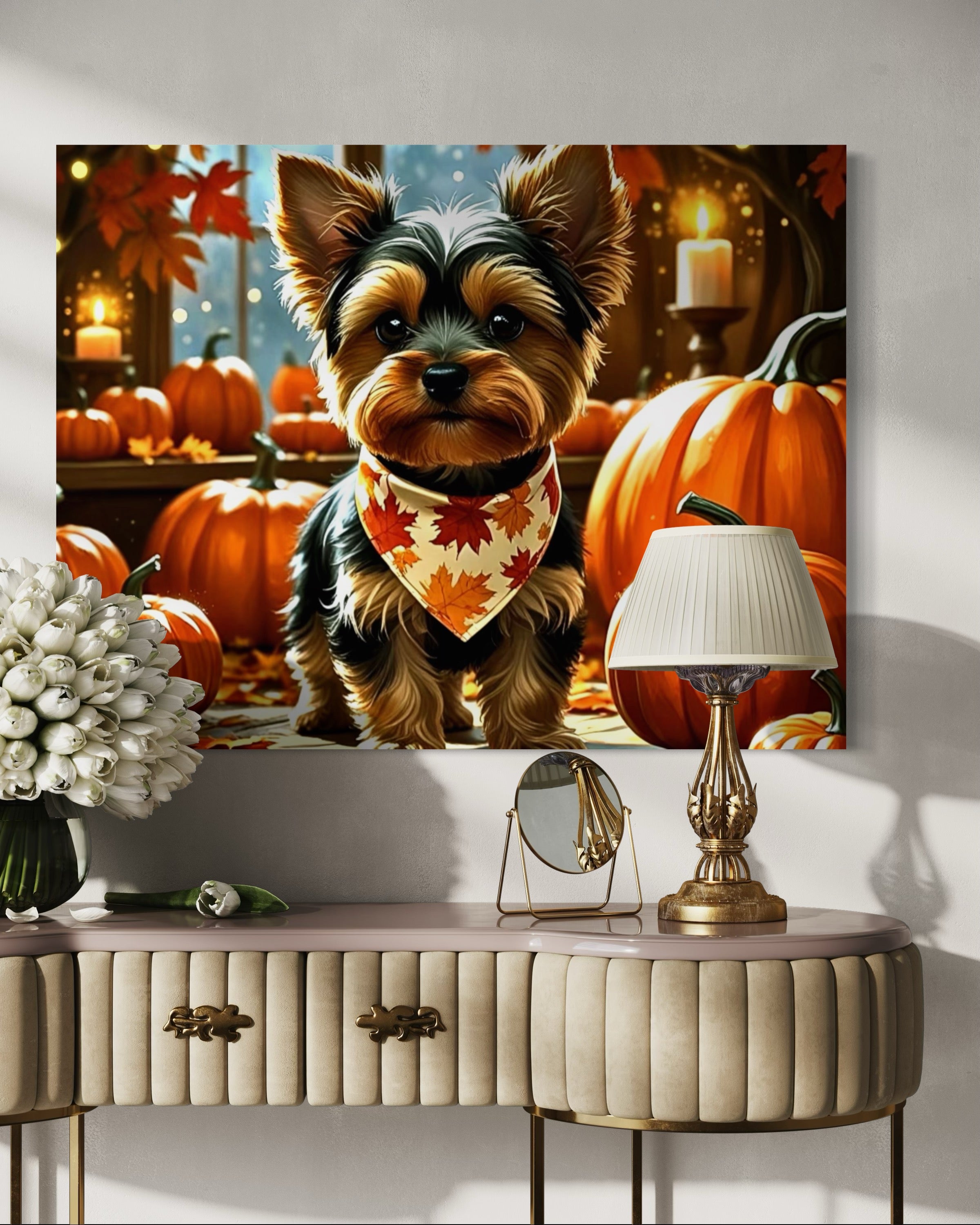 Yorkie cozy in the Fall