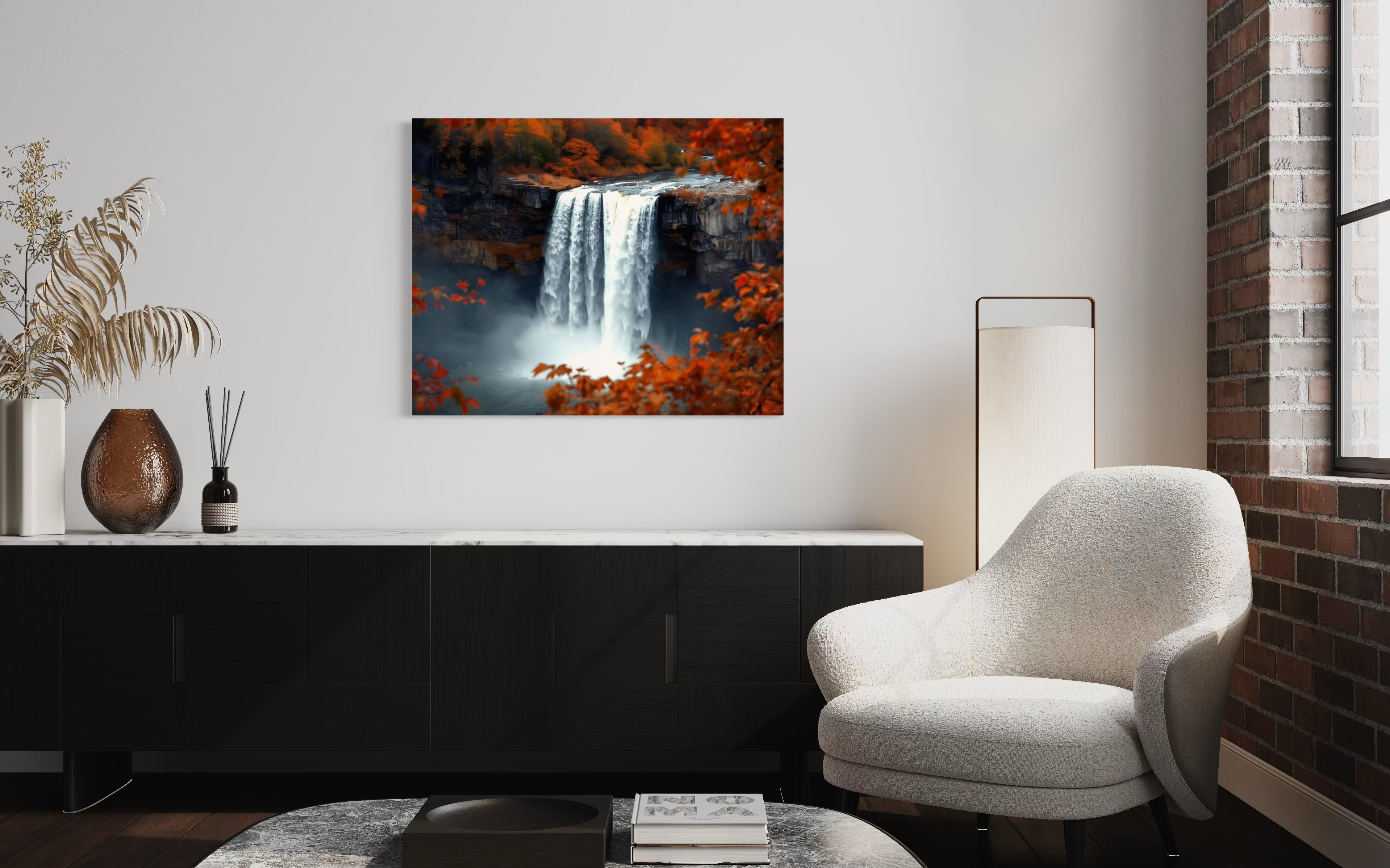 Autumn Waterfall Landscape Museum Print