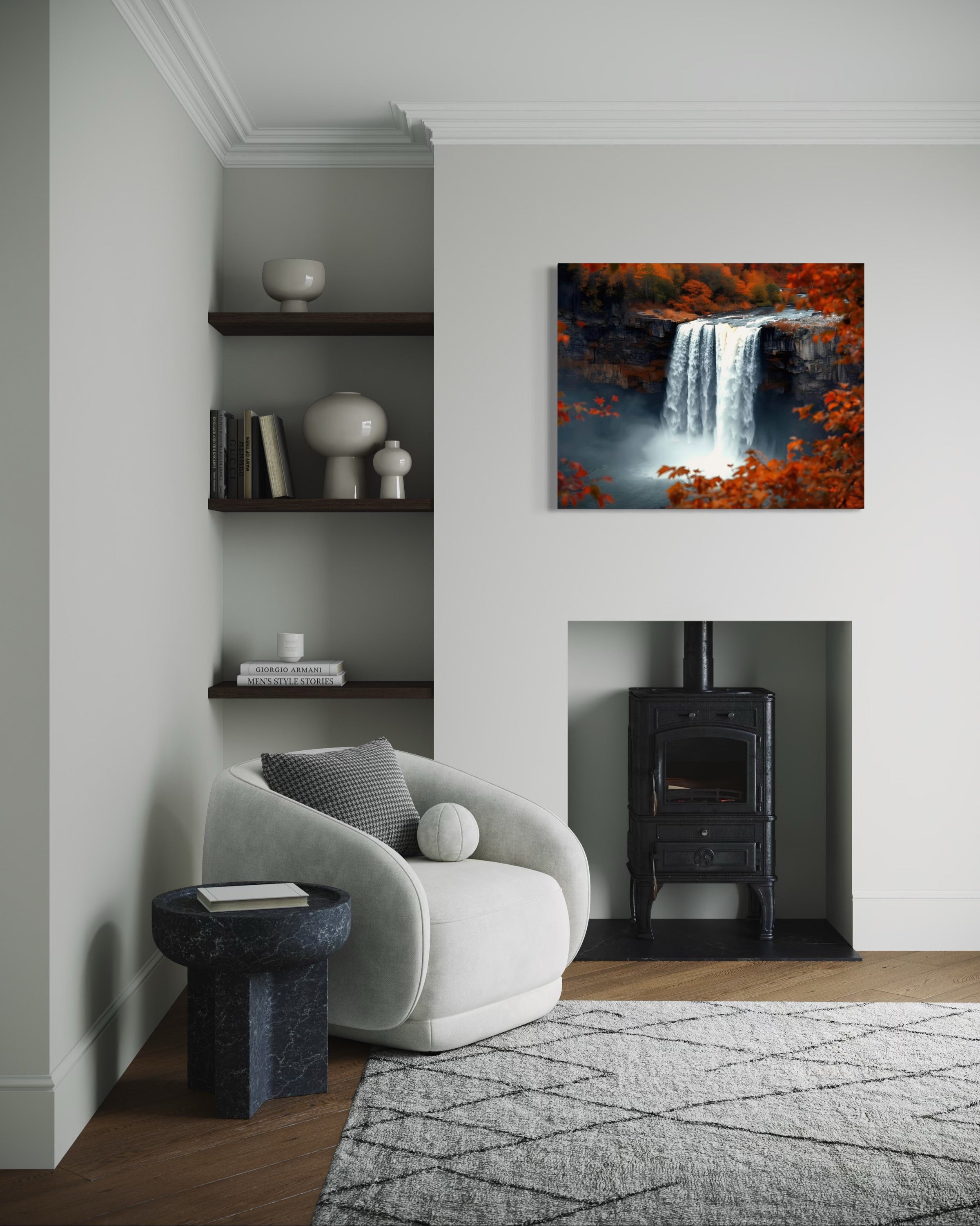 Autumn Waterfall Landscape Museum Print