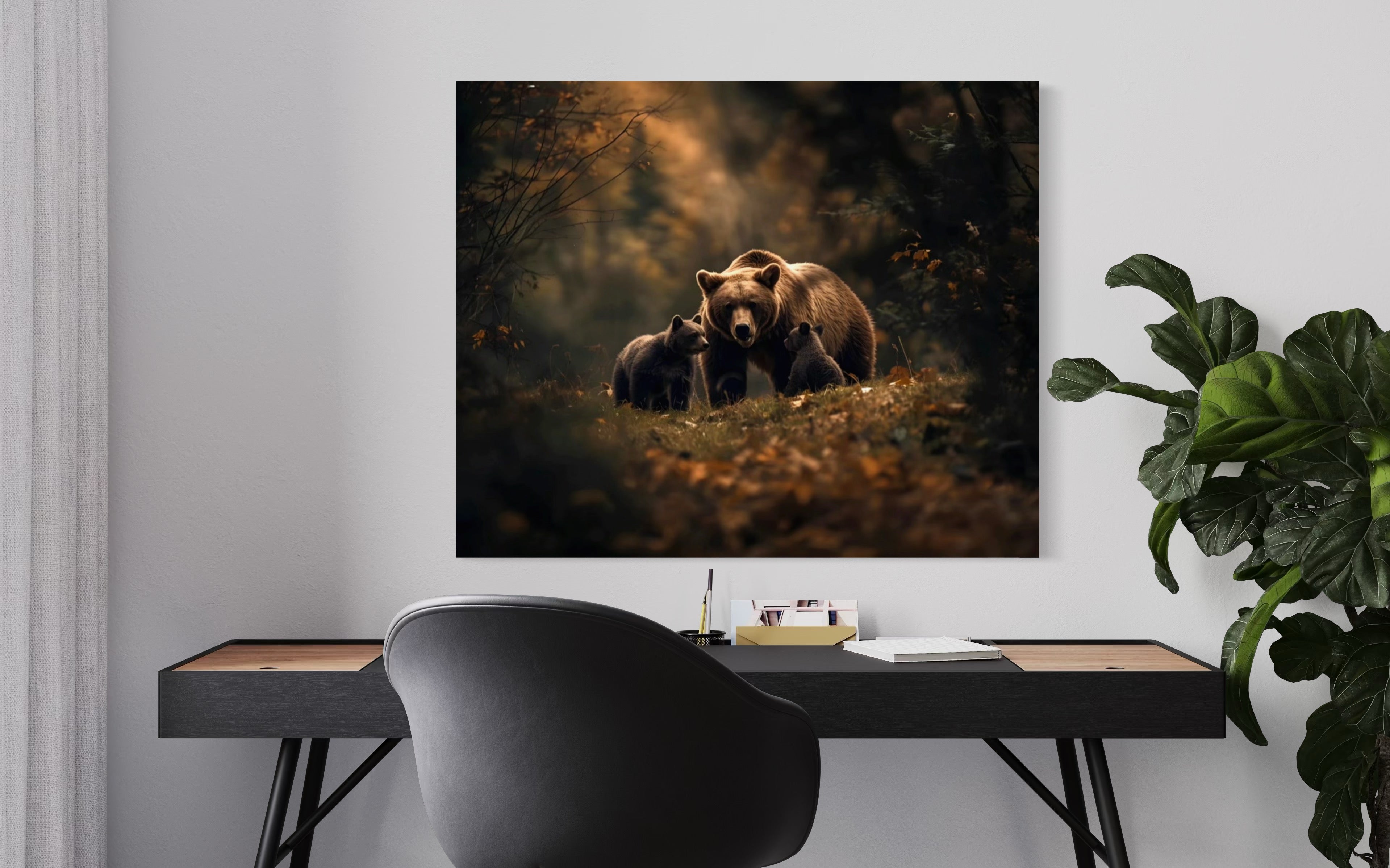 Brown Bear and Cubs Autumn in Alaska Museum Print