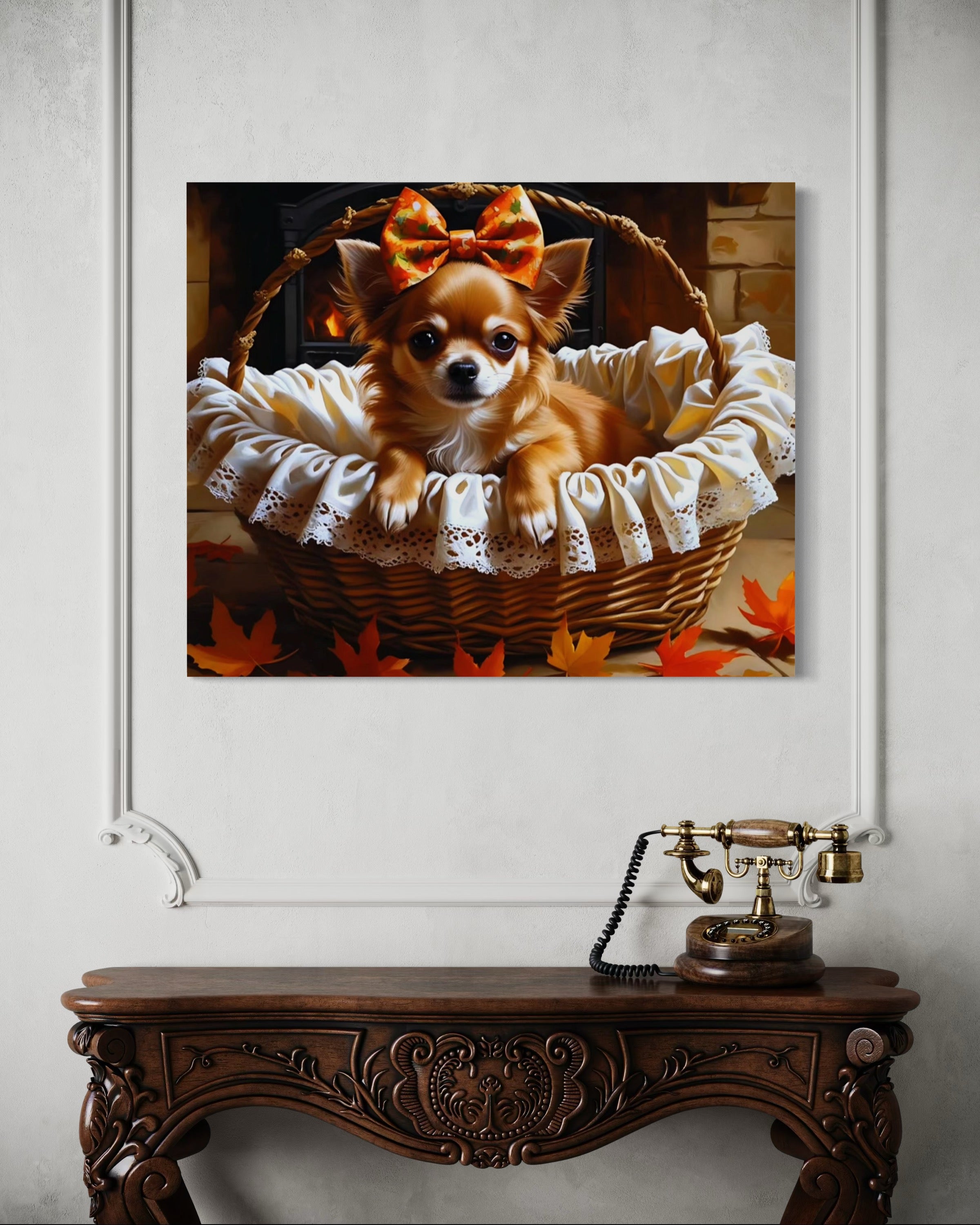Autumn Chihuahua with Bow in Basket