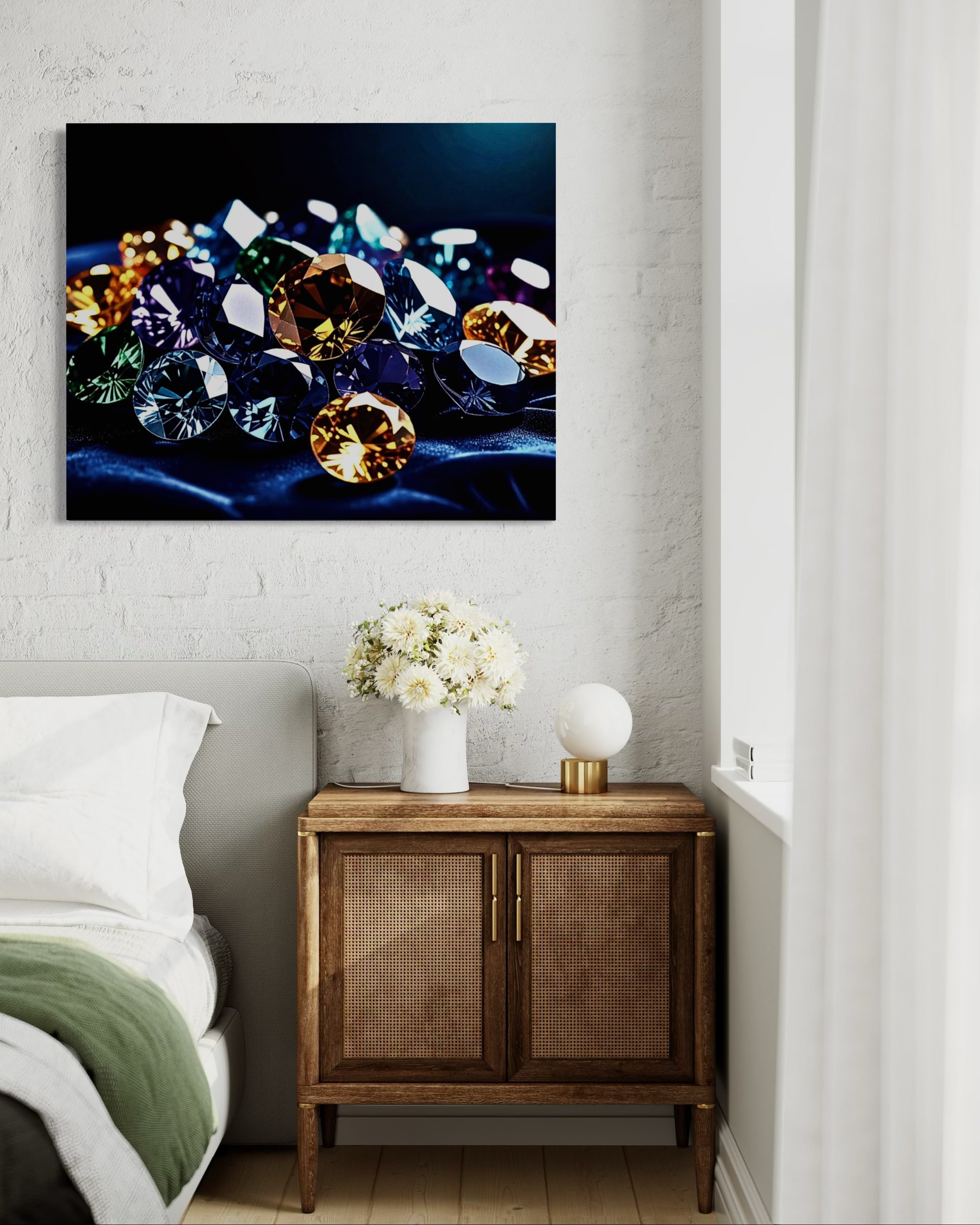 Gems on Plush Navy Velvet Pillow