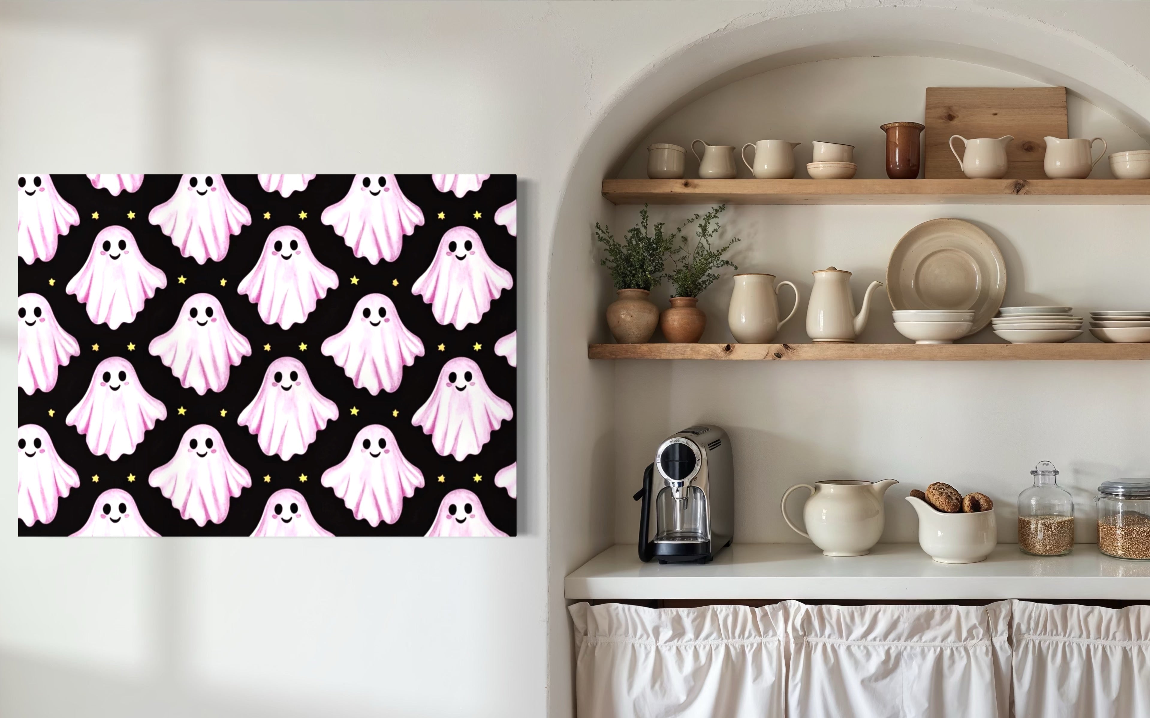 Pink Ghost Pattern on Black