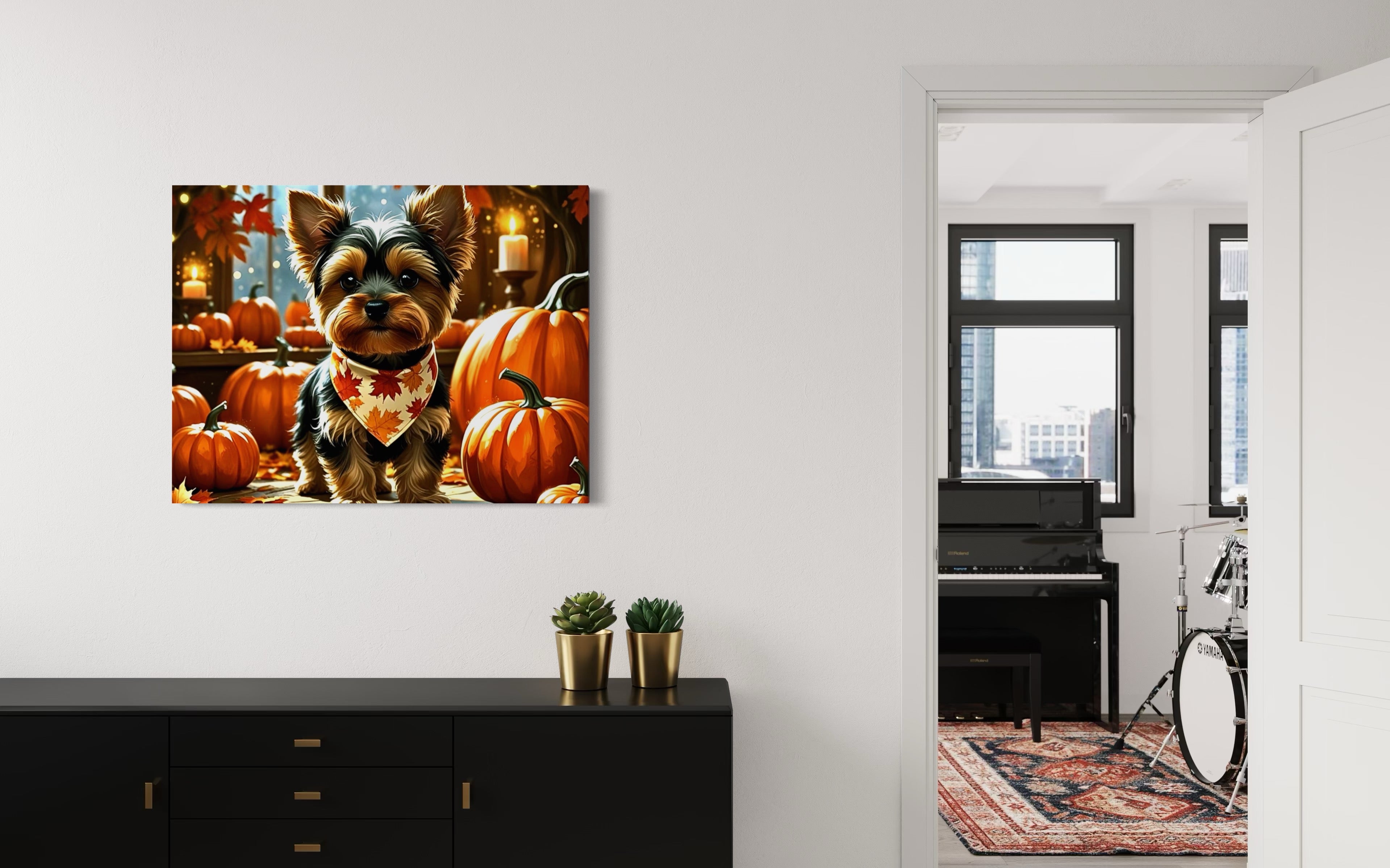 Yorkie cozy in the Fall