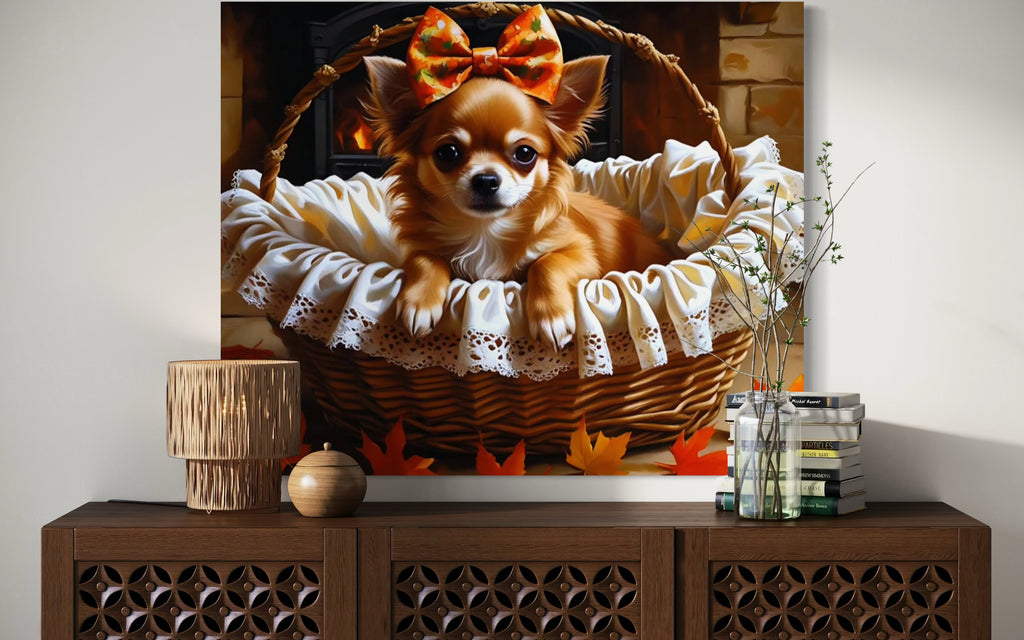 Autumn Chihuahua with Bow in Basket