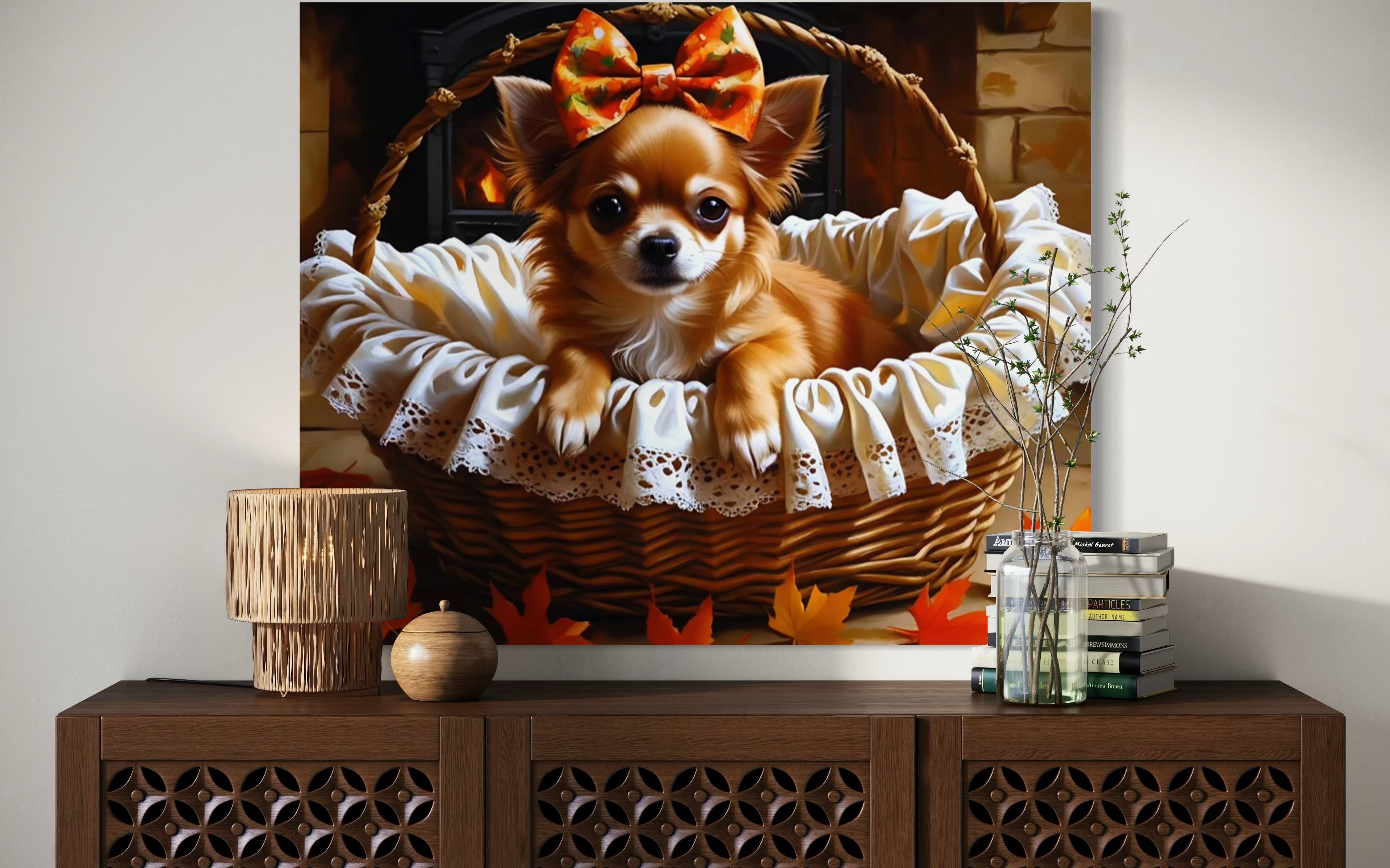 Autumn Chihuahua with Bow in Basket