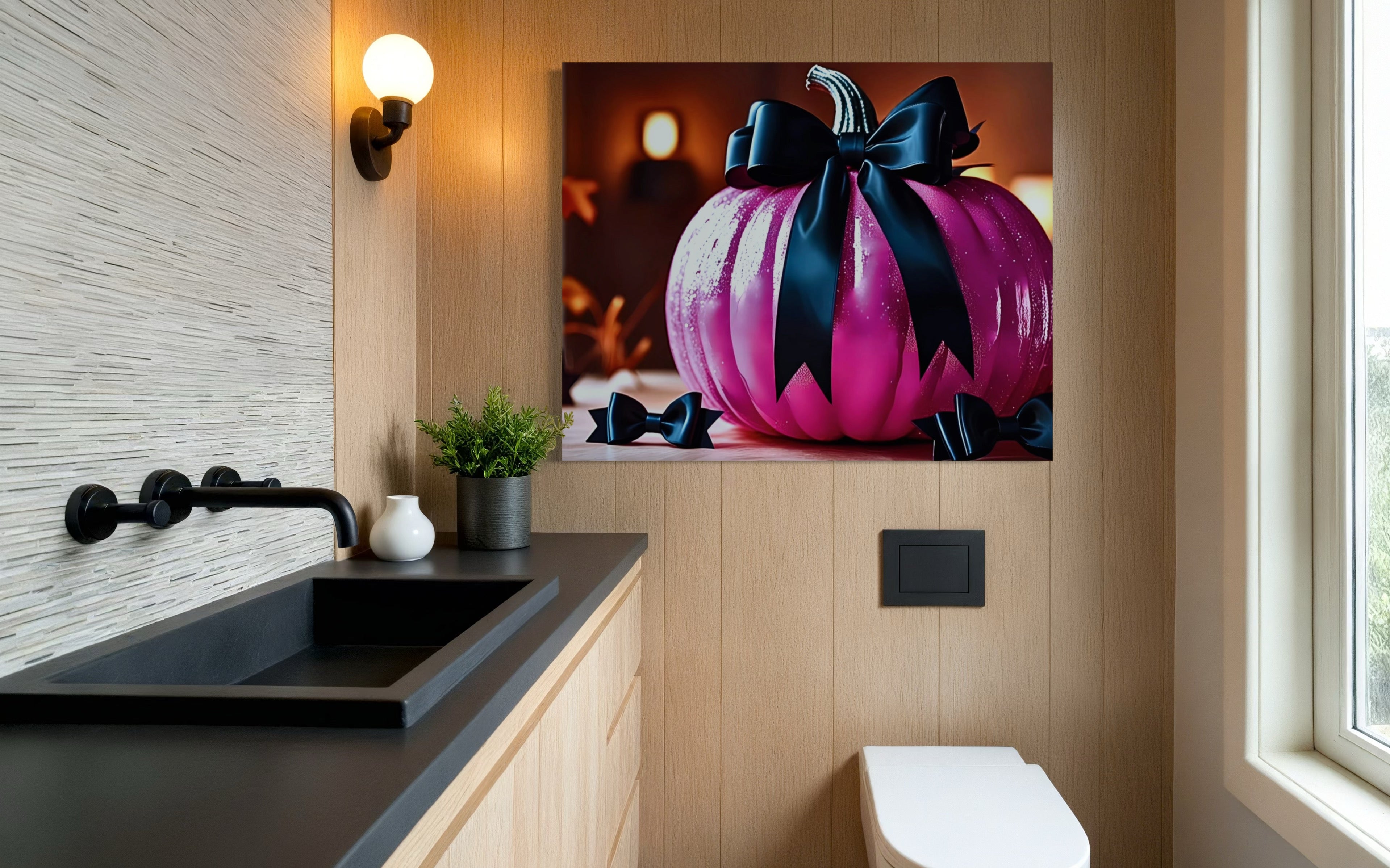 Hot Pink Pumpkin with Black Satin Bow Museum Print