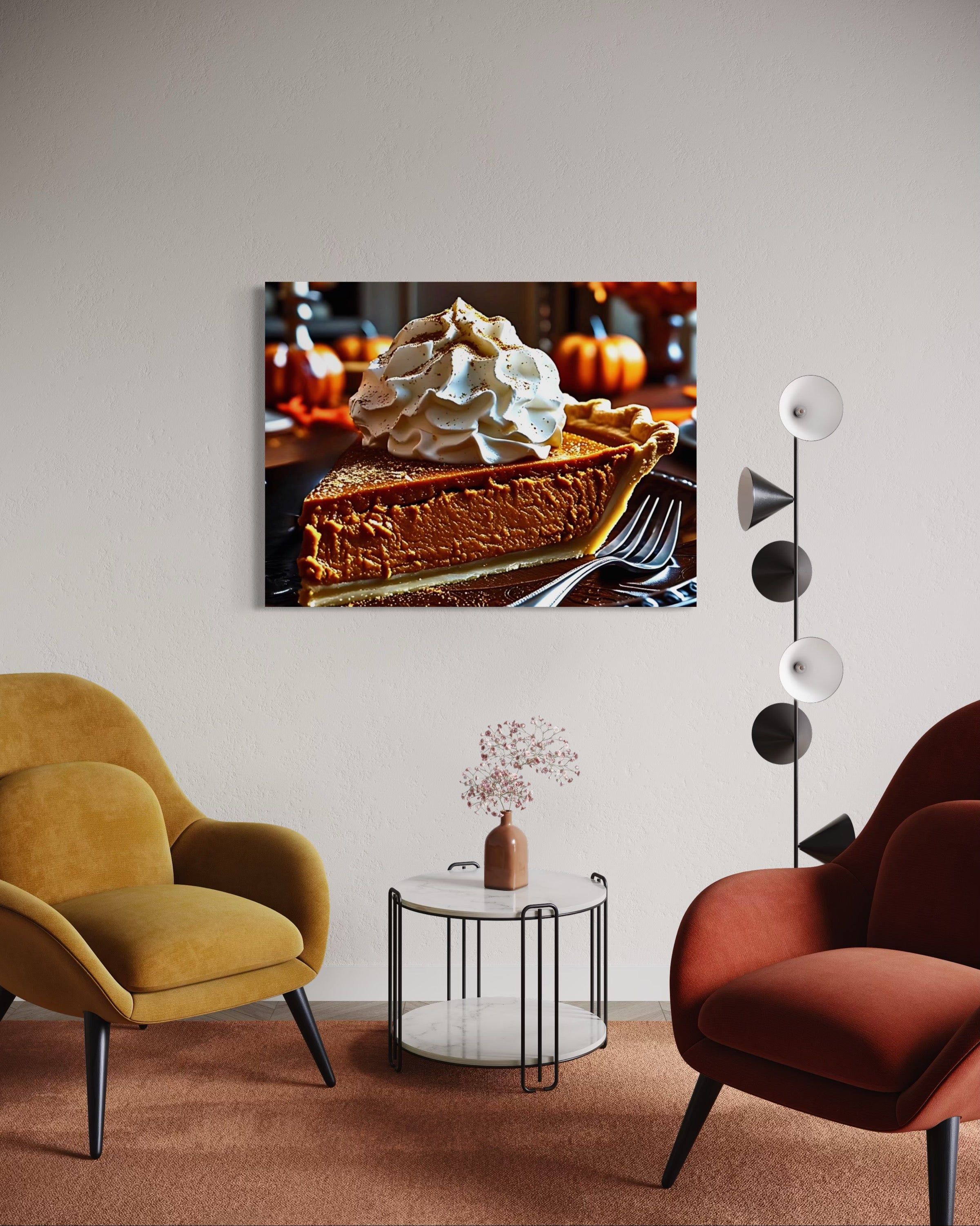 Pumpkin Pie Slice topped with Whipped Cream and Nutmeg