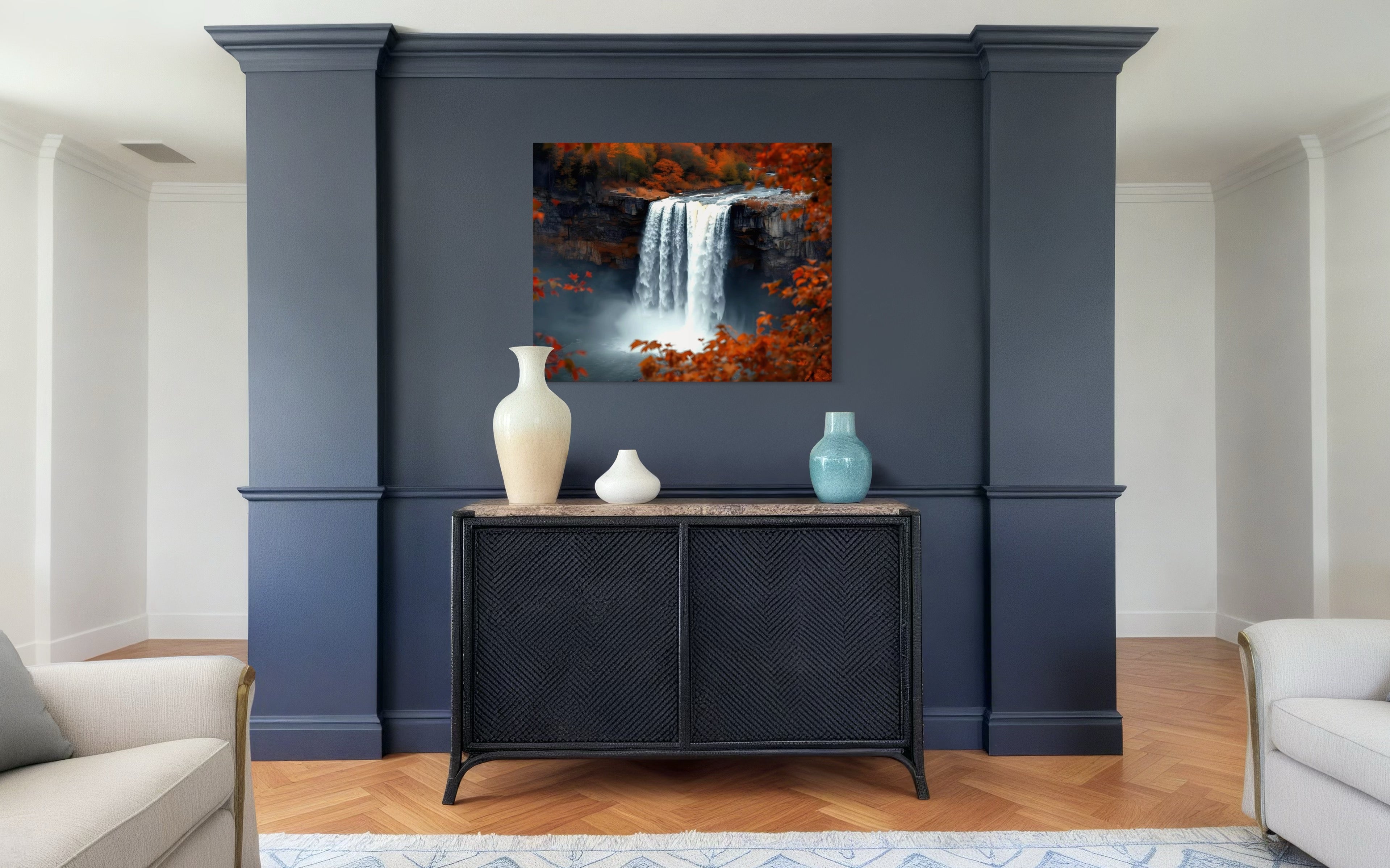 Autumn Waterfall Landscape Museum Print