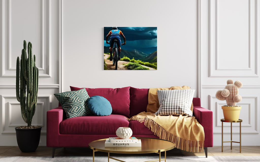 Men Mountain Biking into Rain Museum Print