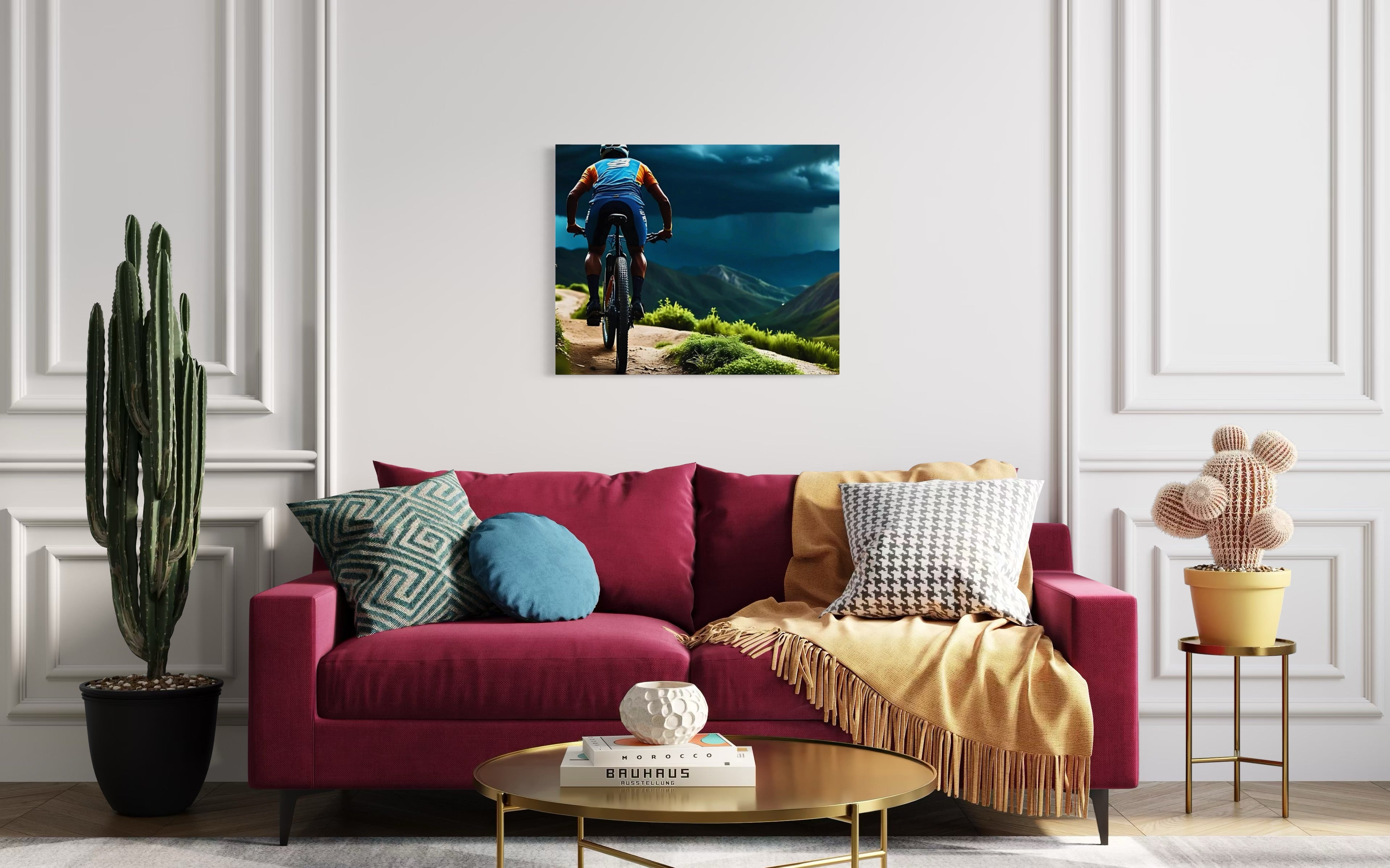 Men Mountain Biking into Rain Museum Print