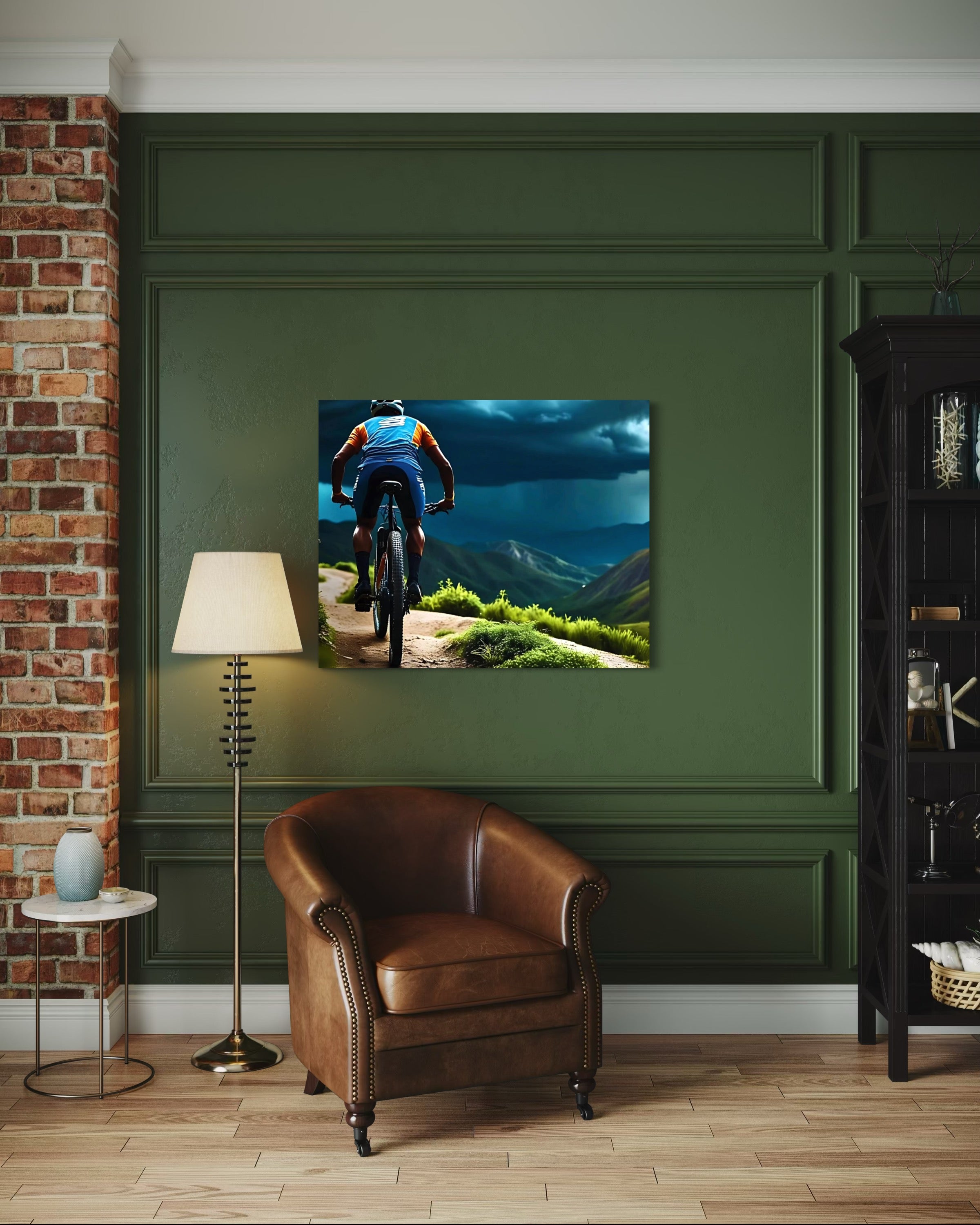 Men Mountain Biking into Rain Museum Print