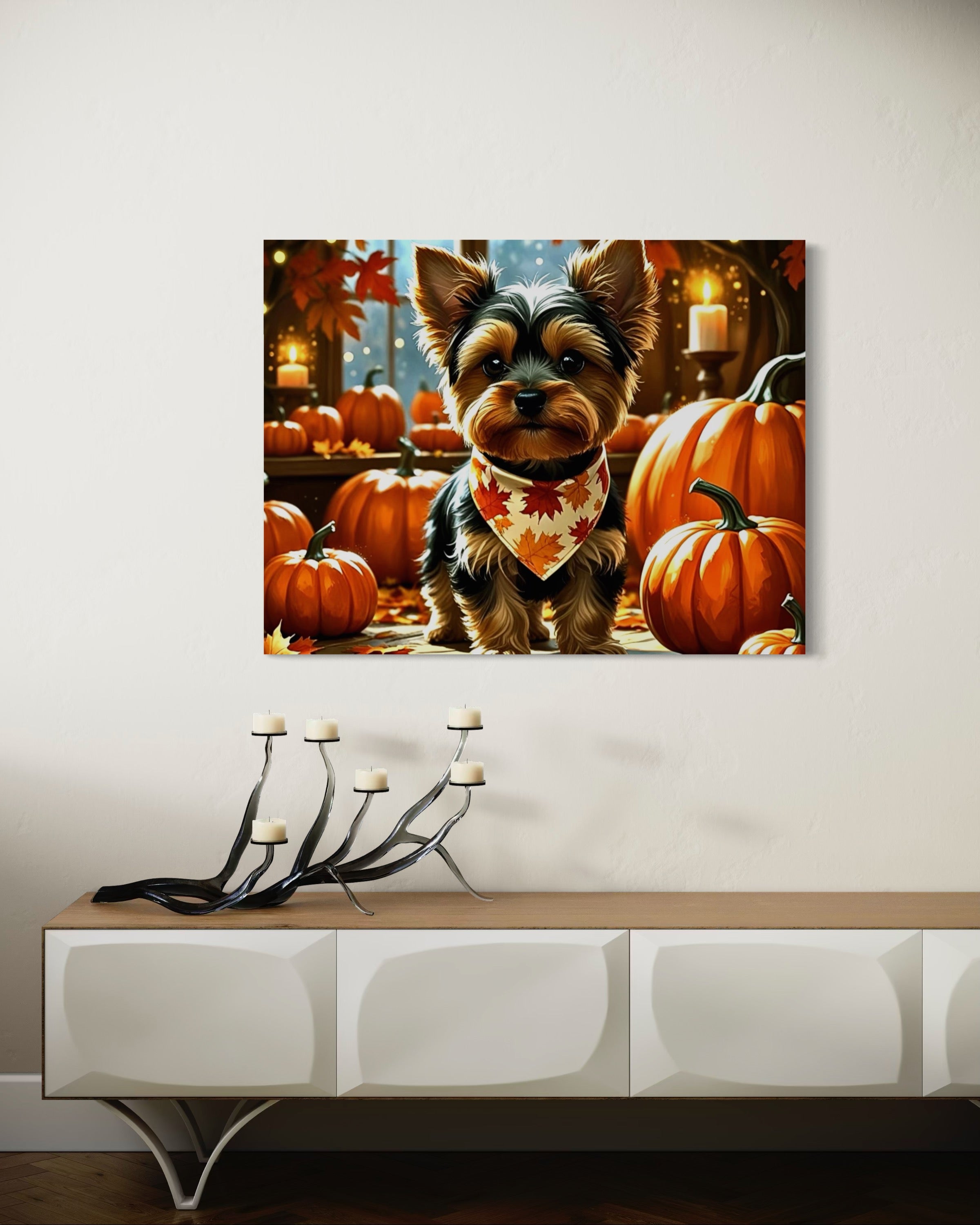 Yorkie cozy in the Fall