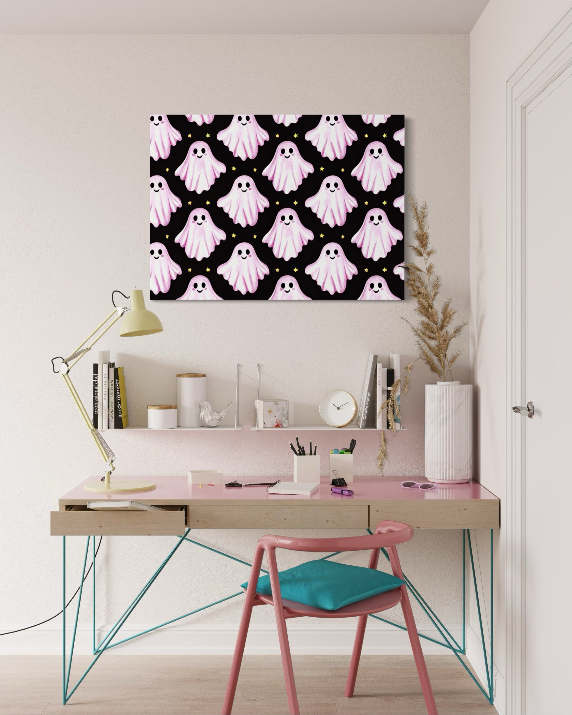 Pink Ghost Pattern on Black