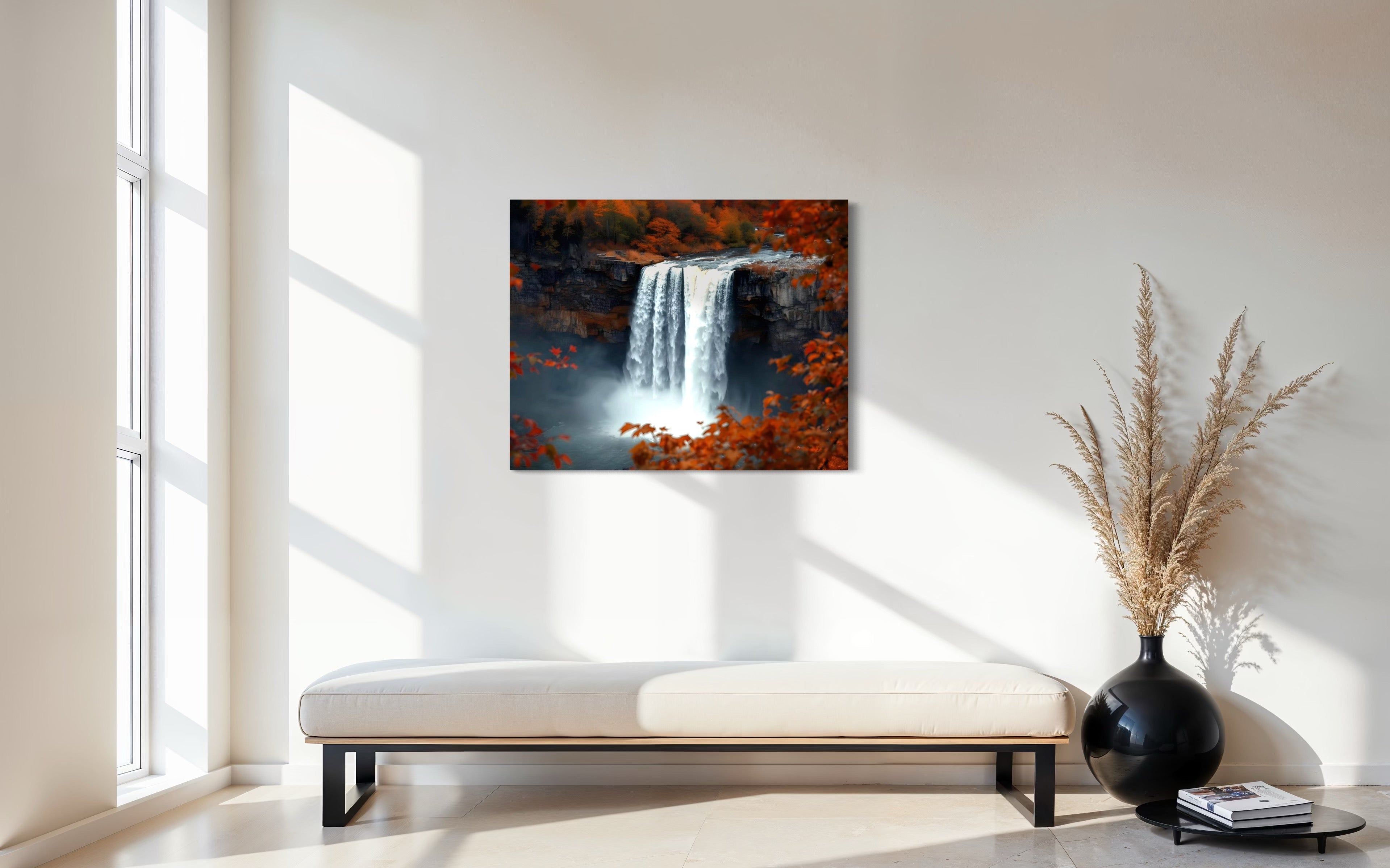 Autumn Waterfall Landscape Museum Print