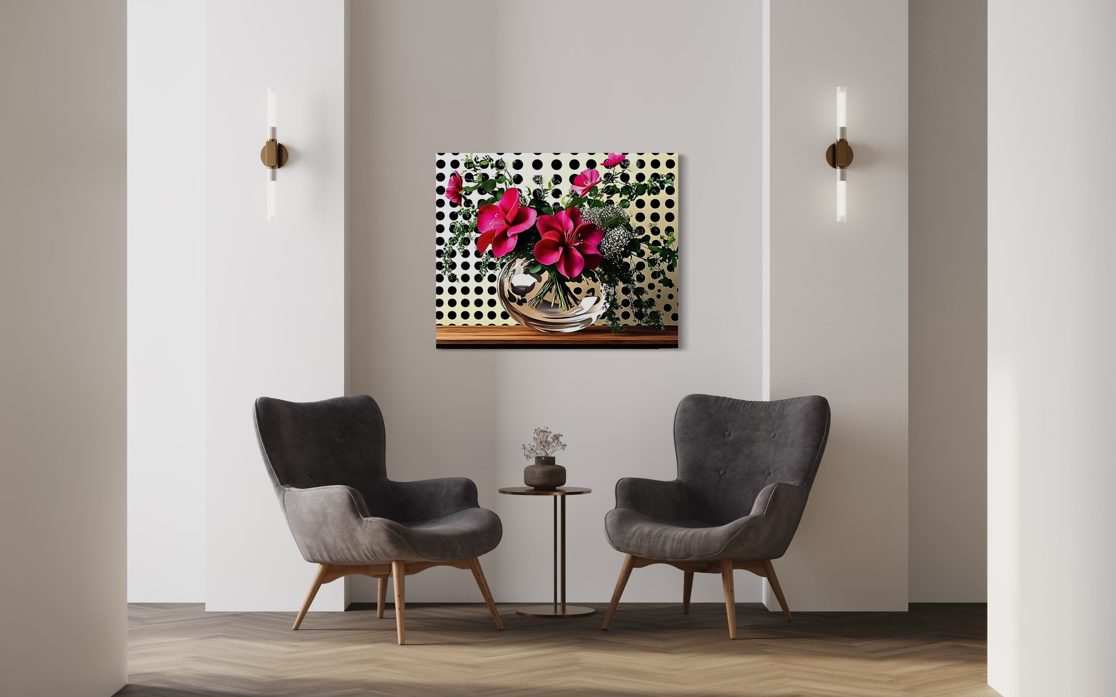 Fuscia Florals on Polka Dots