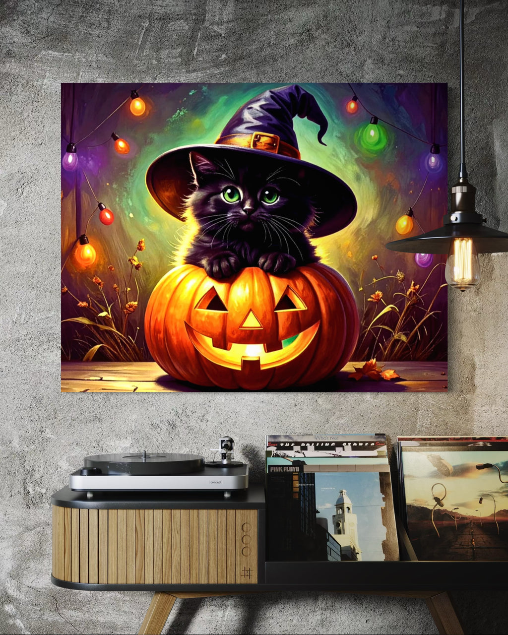 Kitten in Jack O Lantern with Witch Hat