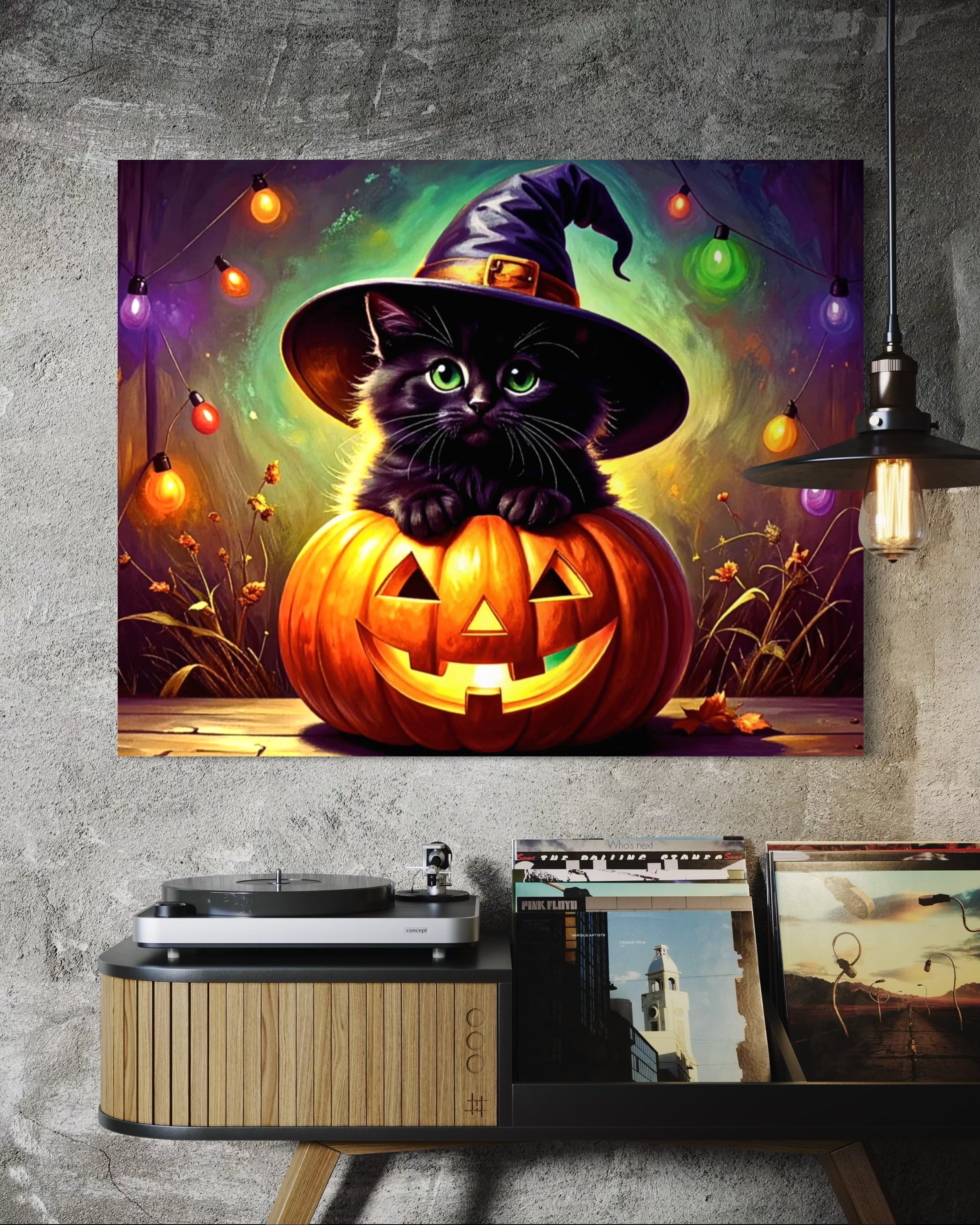 Kitten in Jack O Lantern with Witch Hat