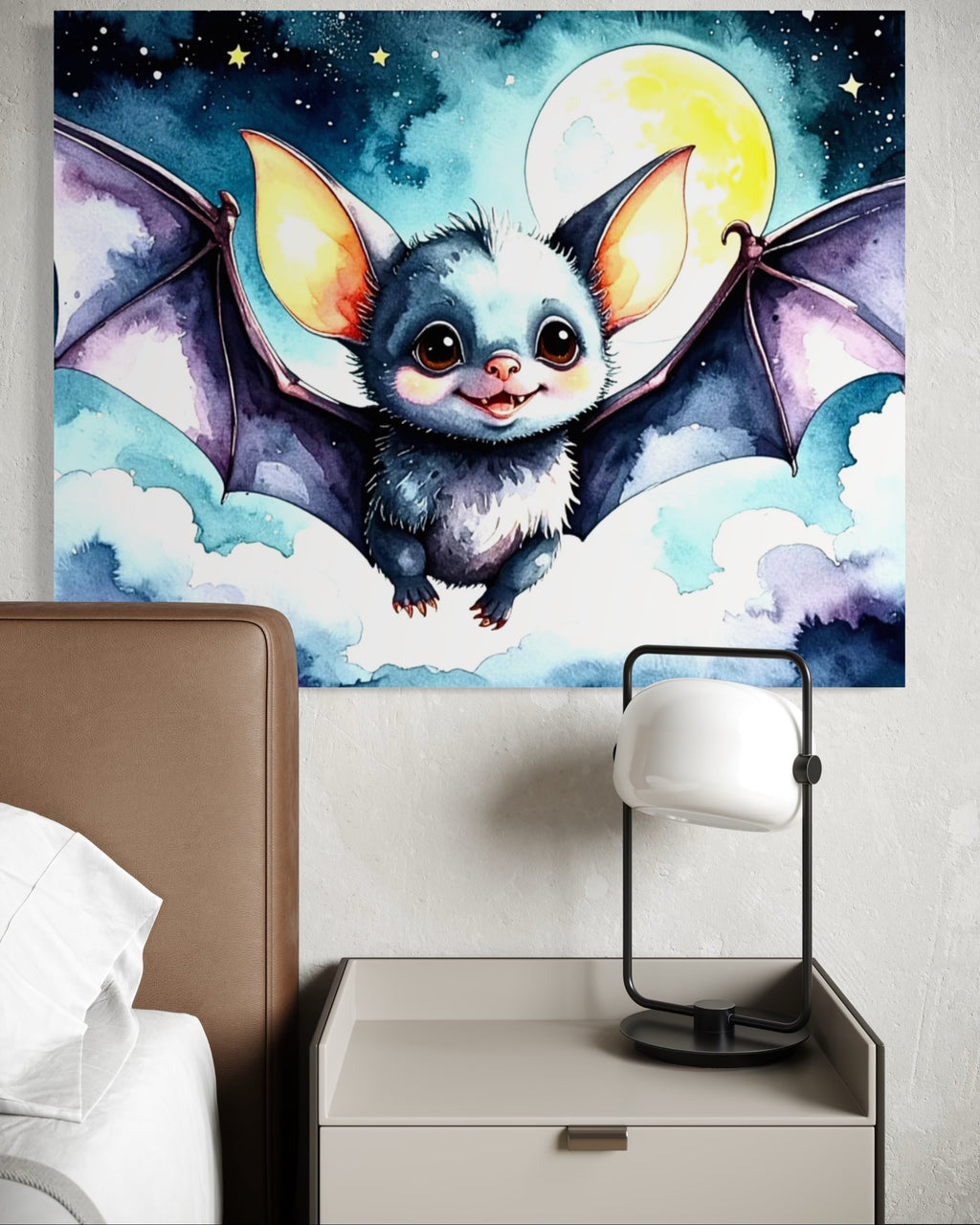 Baby Bat flying under a Full Moon