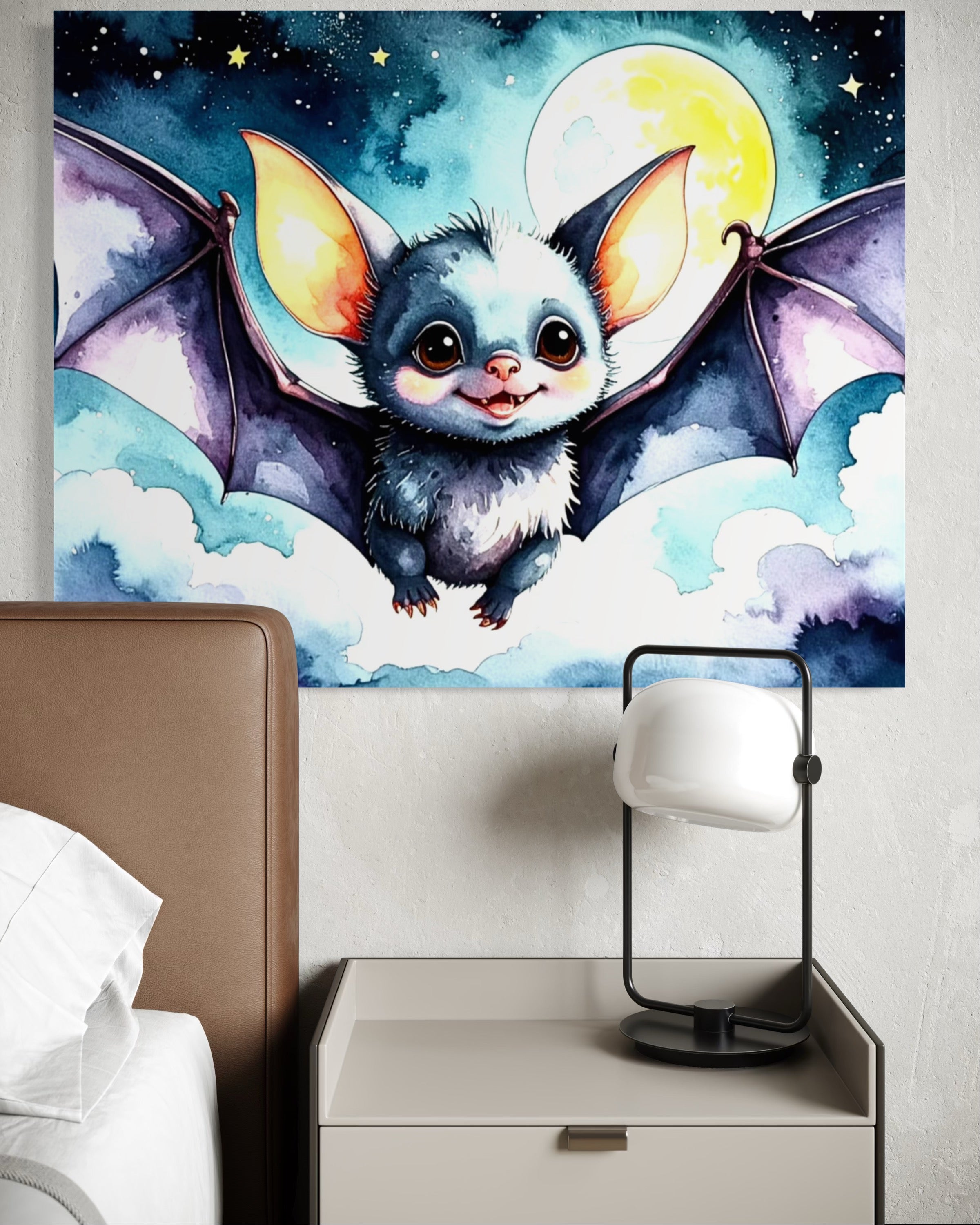 Baby Bat flying under a Full Moon