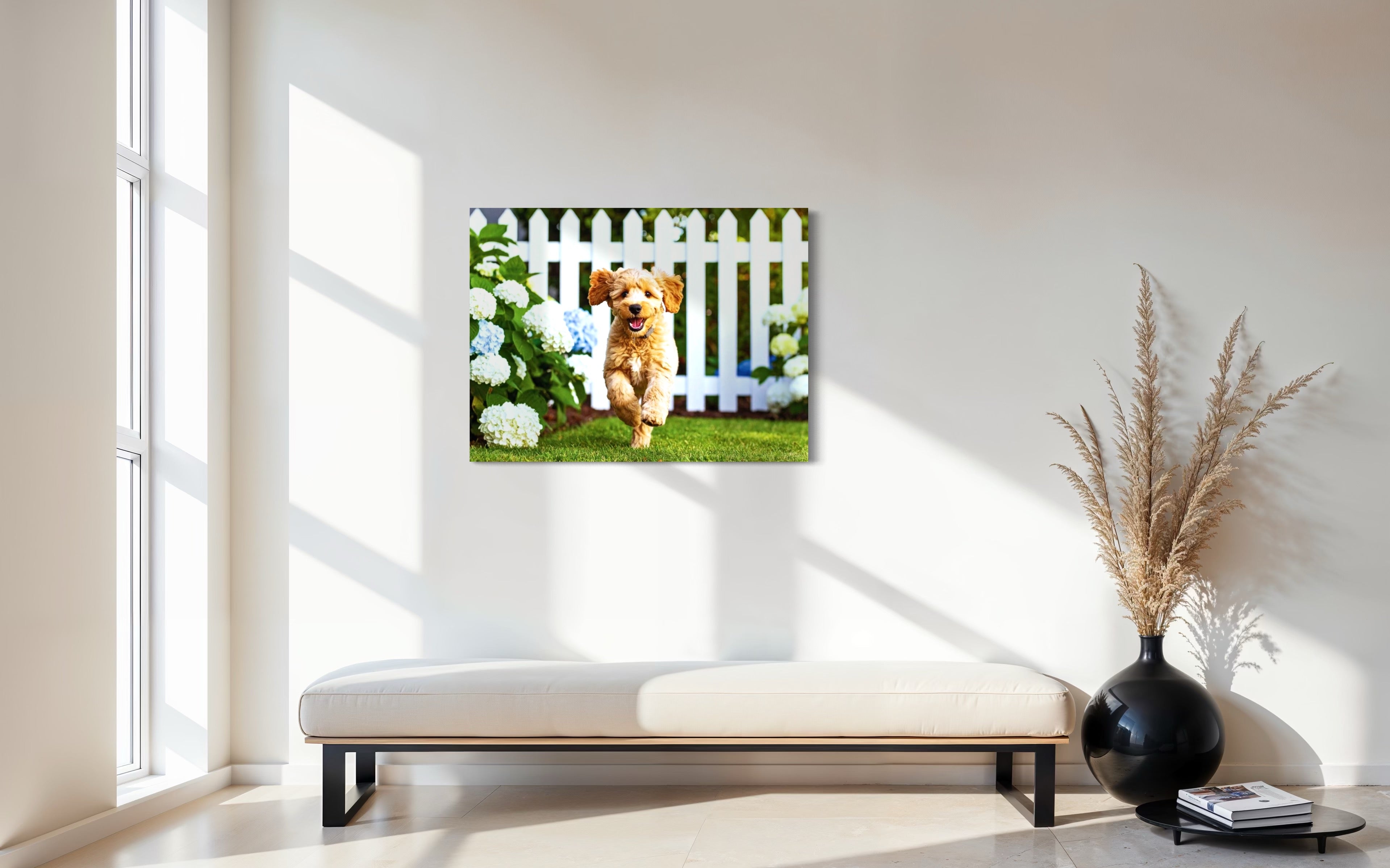 Goldendoodle Puppy Hydrangea Garden Museum Print
