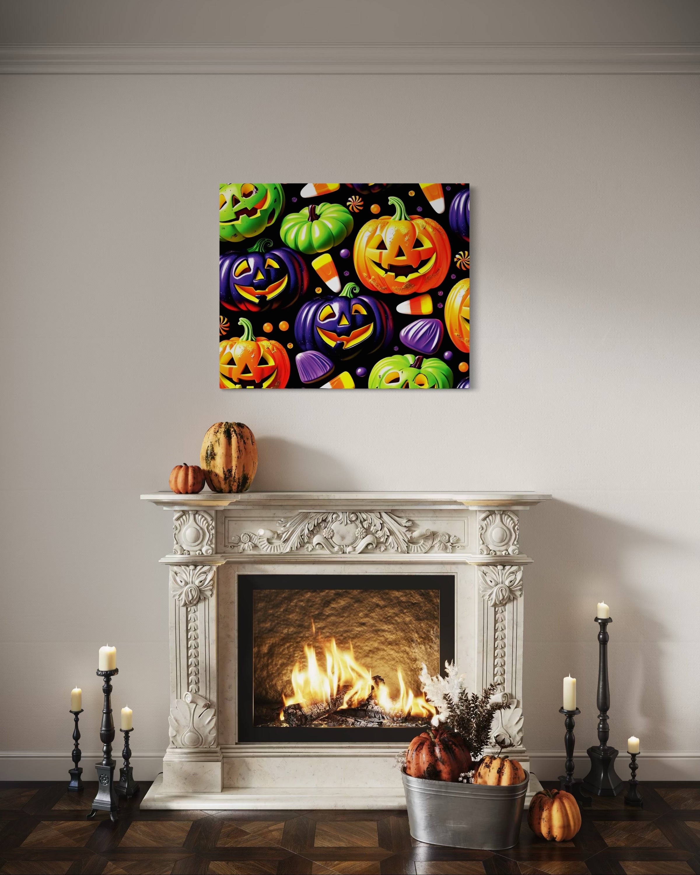 Candy and Pumpkins Pattern on Black