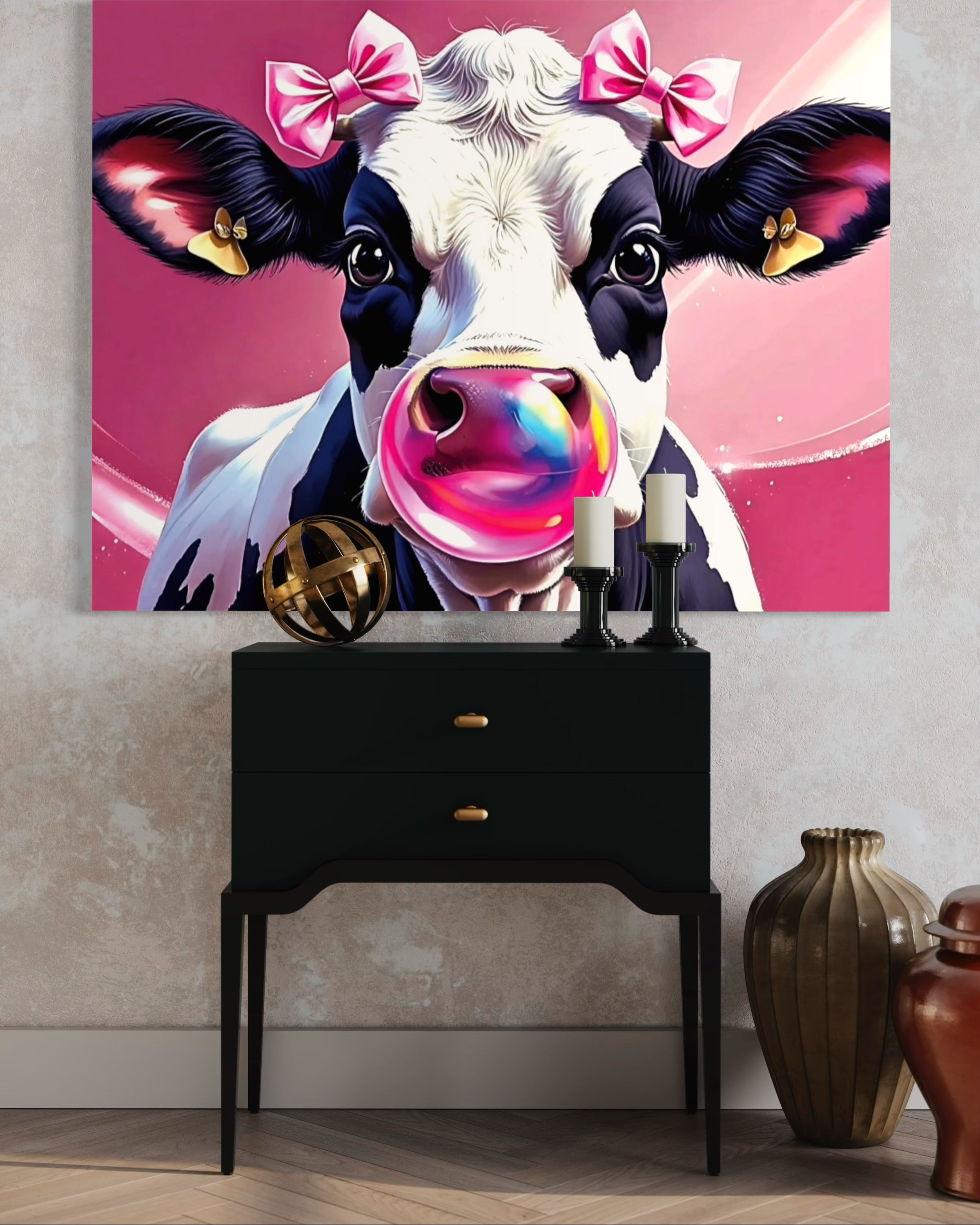 Bubblegum Cow with Bows Museum Print