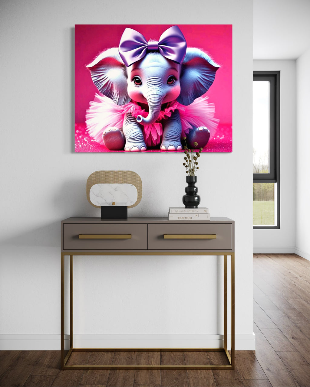 Baby Girl Elephant with a tutu and Bow Museum Print