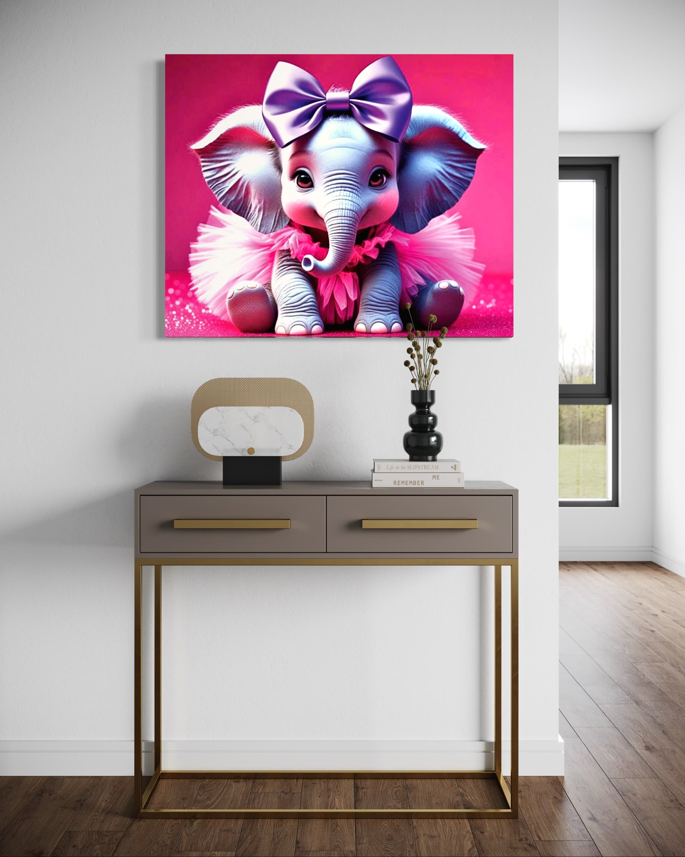 Baby Girl Elephant with a tutu and Bow Museum Print