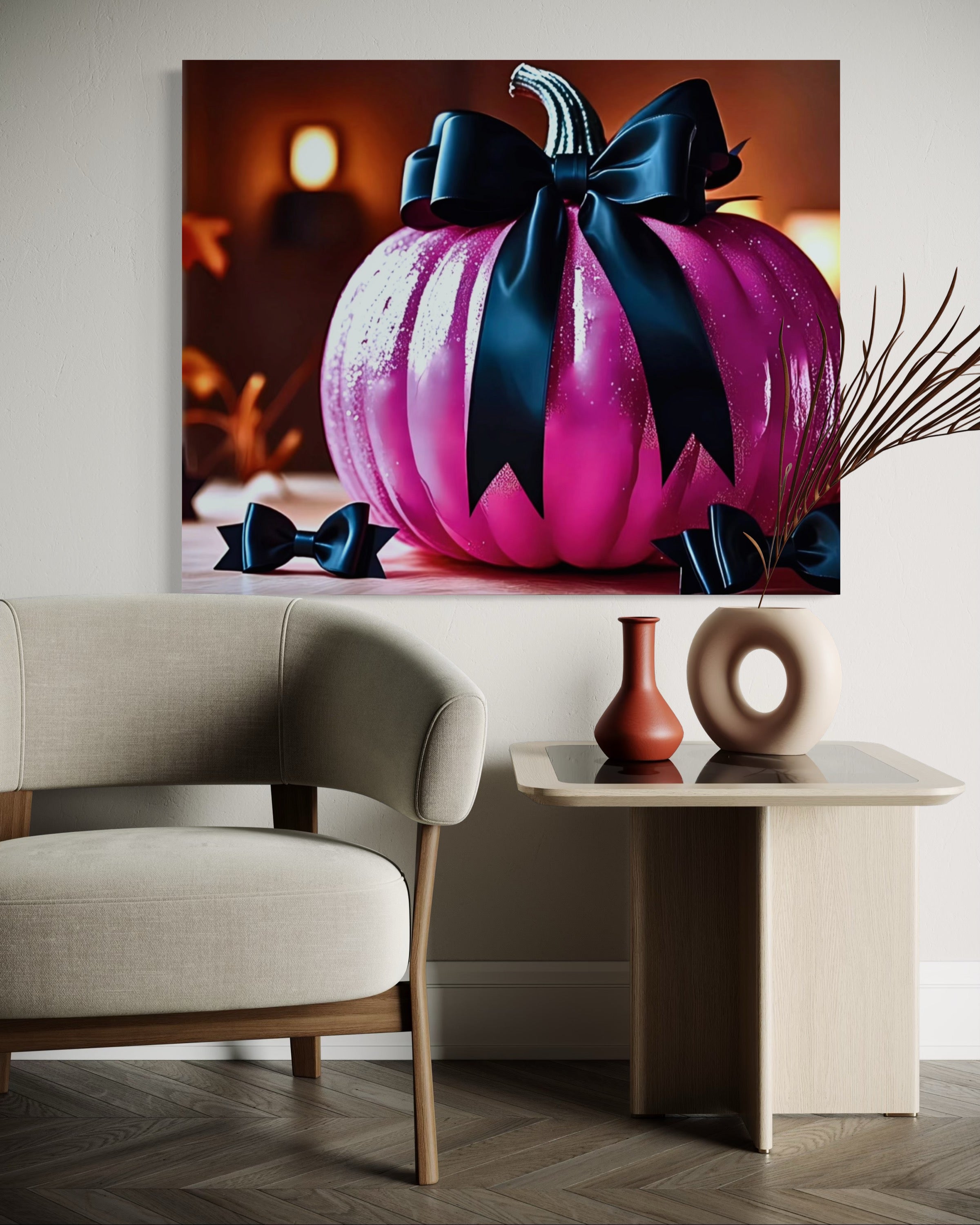 Hot Pink Pumpkin with Black Satin Bow Museum Print