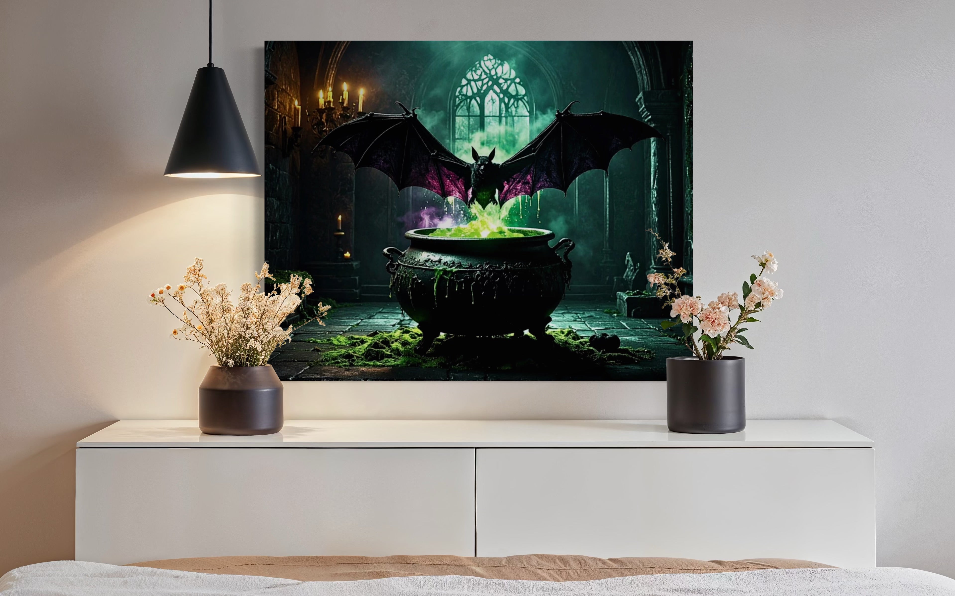 Bat over Bubbling Cauldron