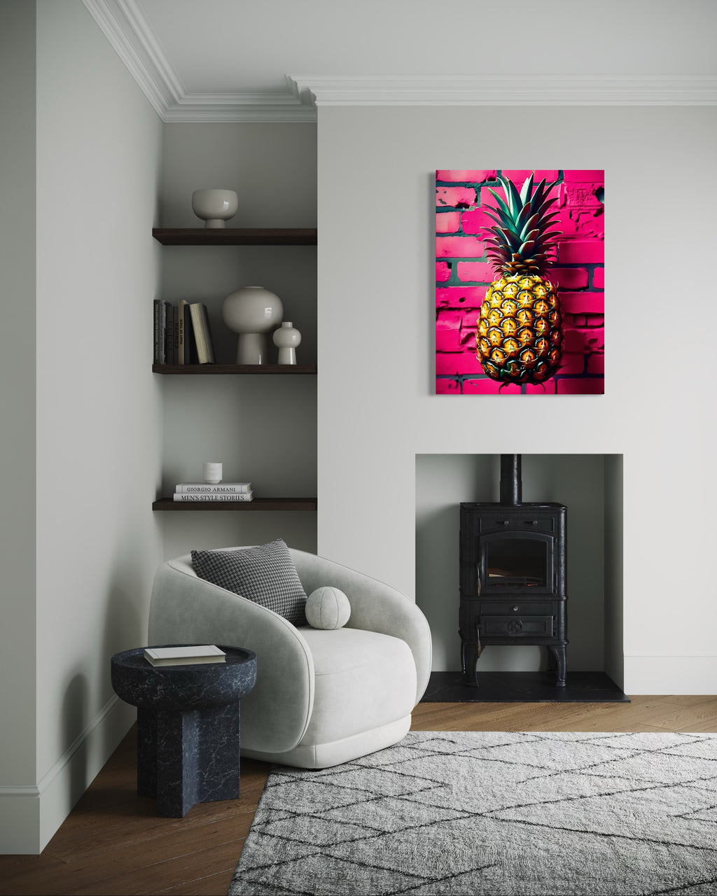 Vibrant Pineapple with Hot Pink Brick Background