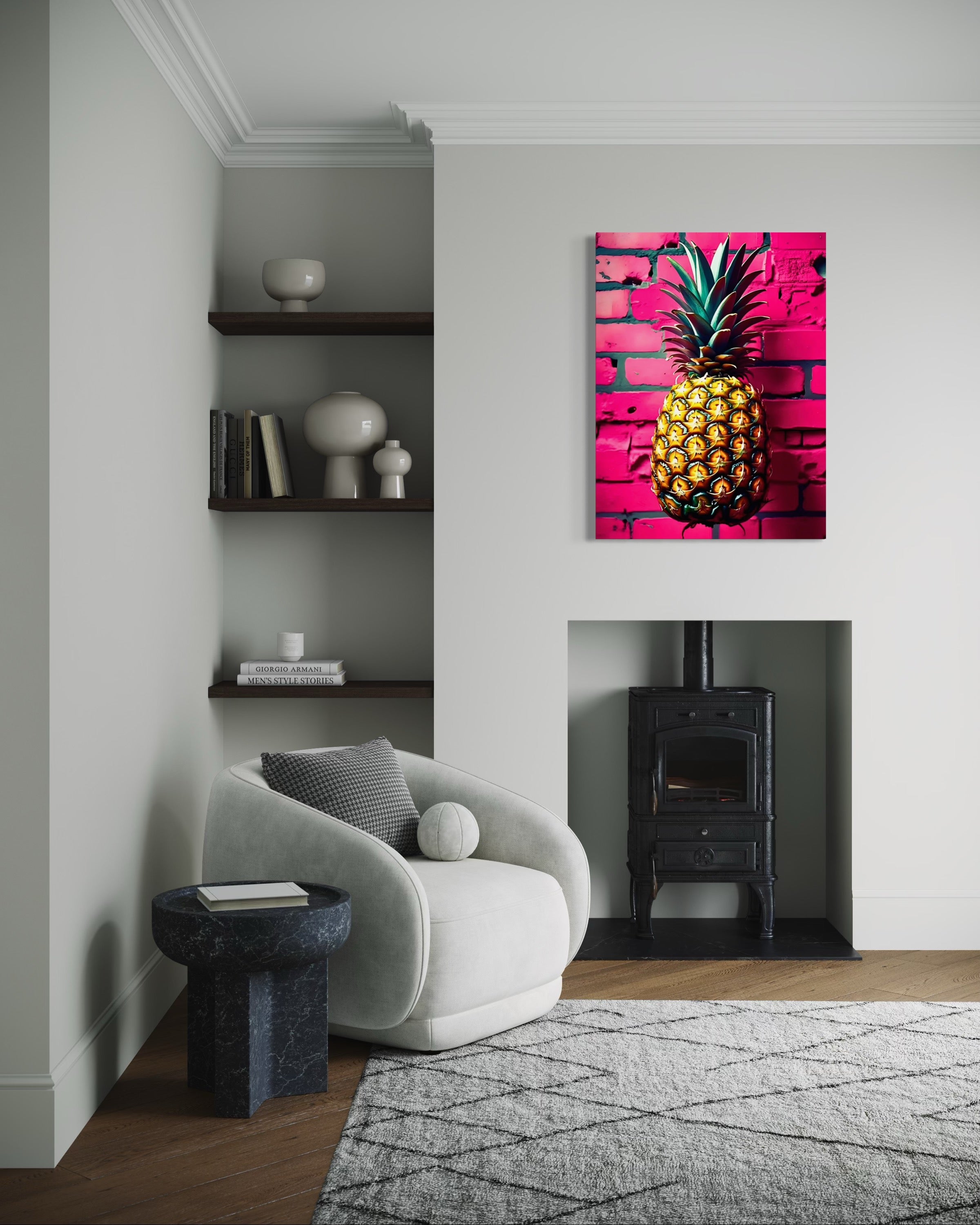 Vibrant Pineapple with Hot Pink Brick Background