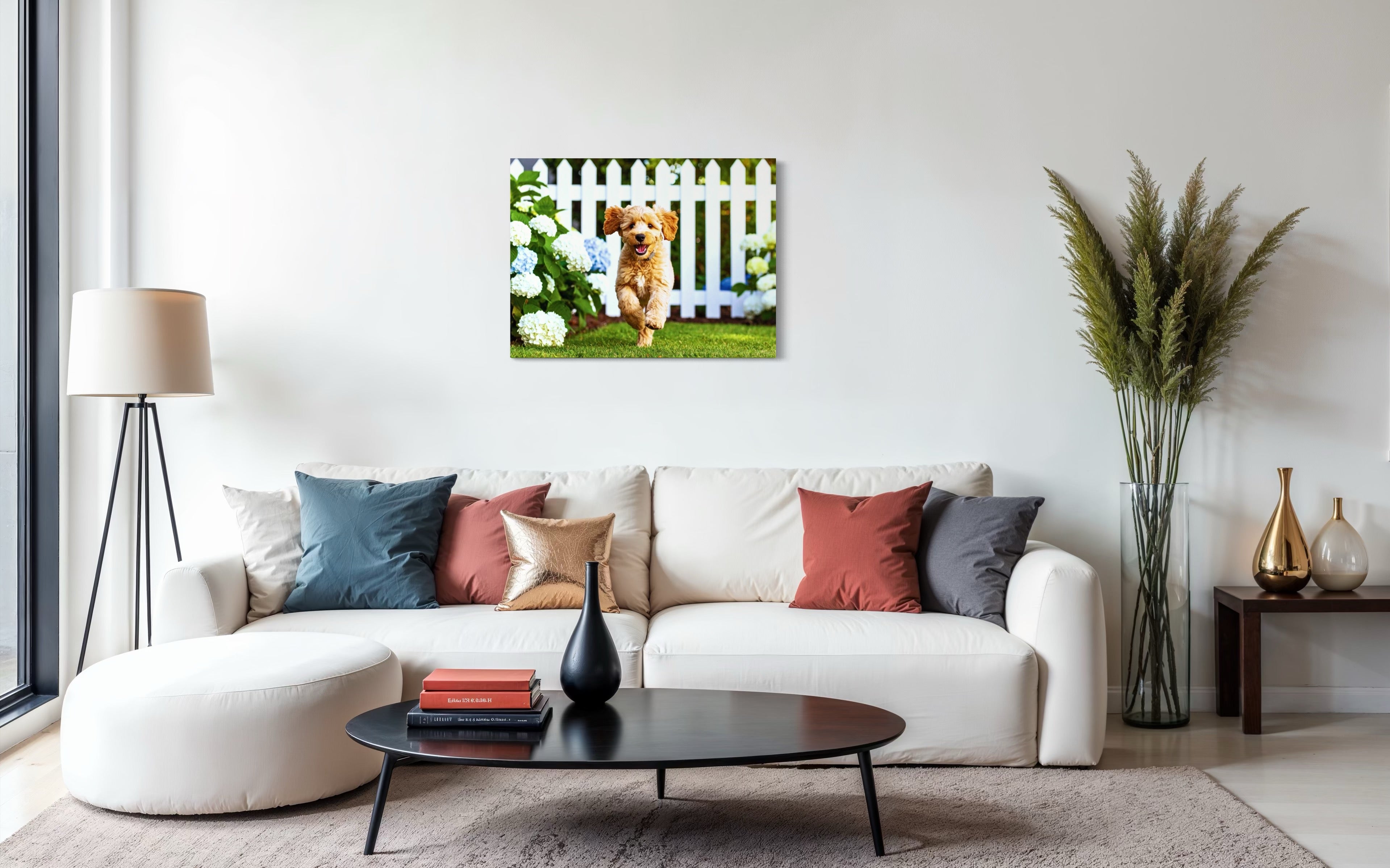 Goldendoodle Puppy Hydrangea Garden Museum Print