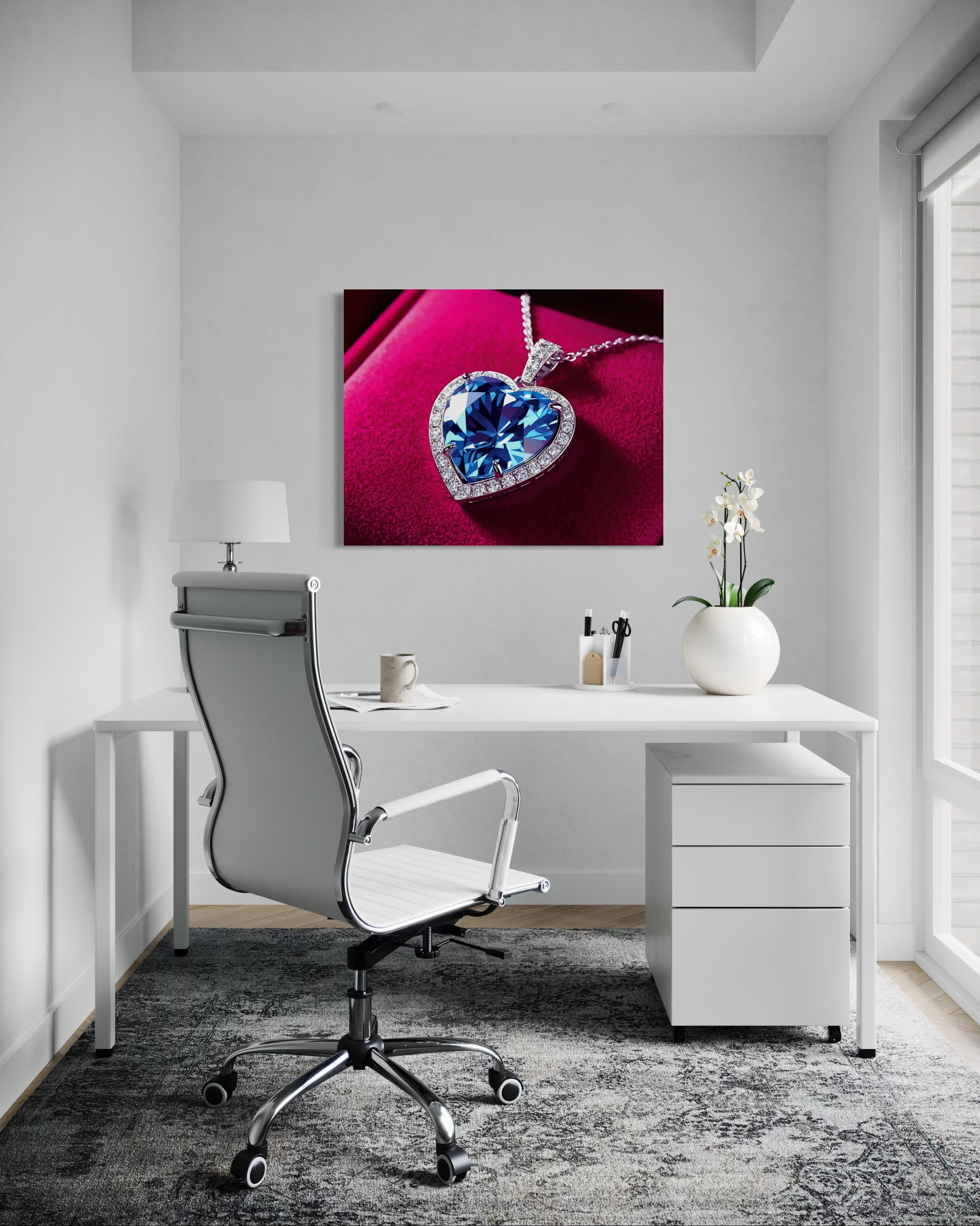 Blue Diamond Heart Necklace on Pink Velvet Museum Print