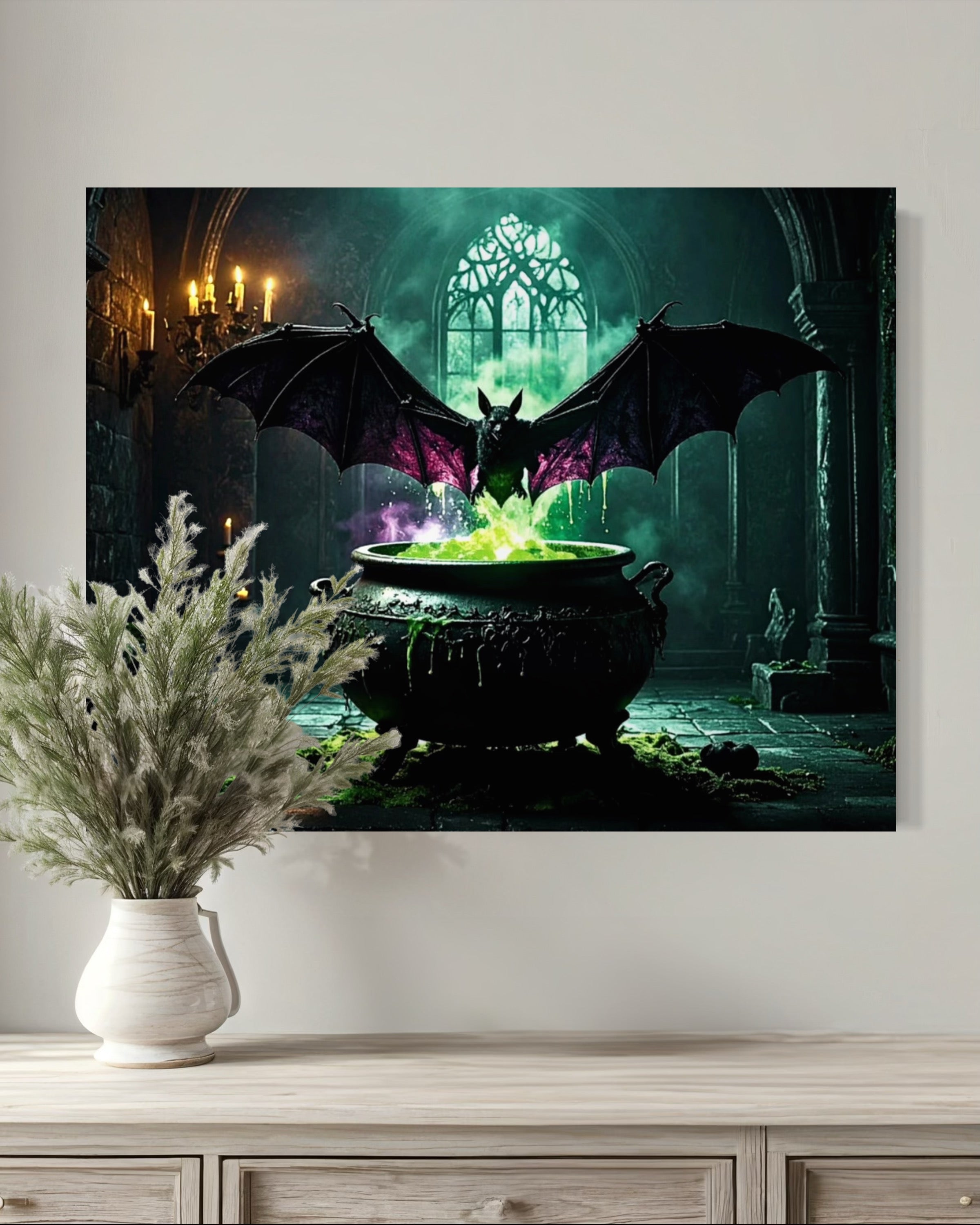 Bat over Bubbling Cauldron