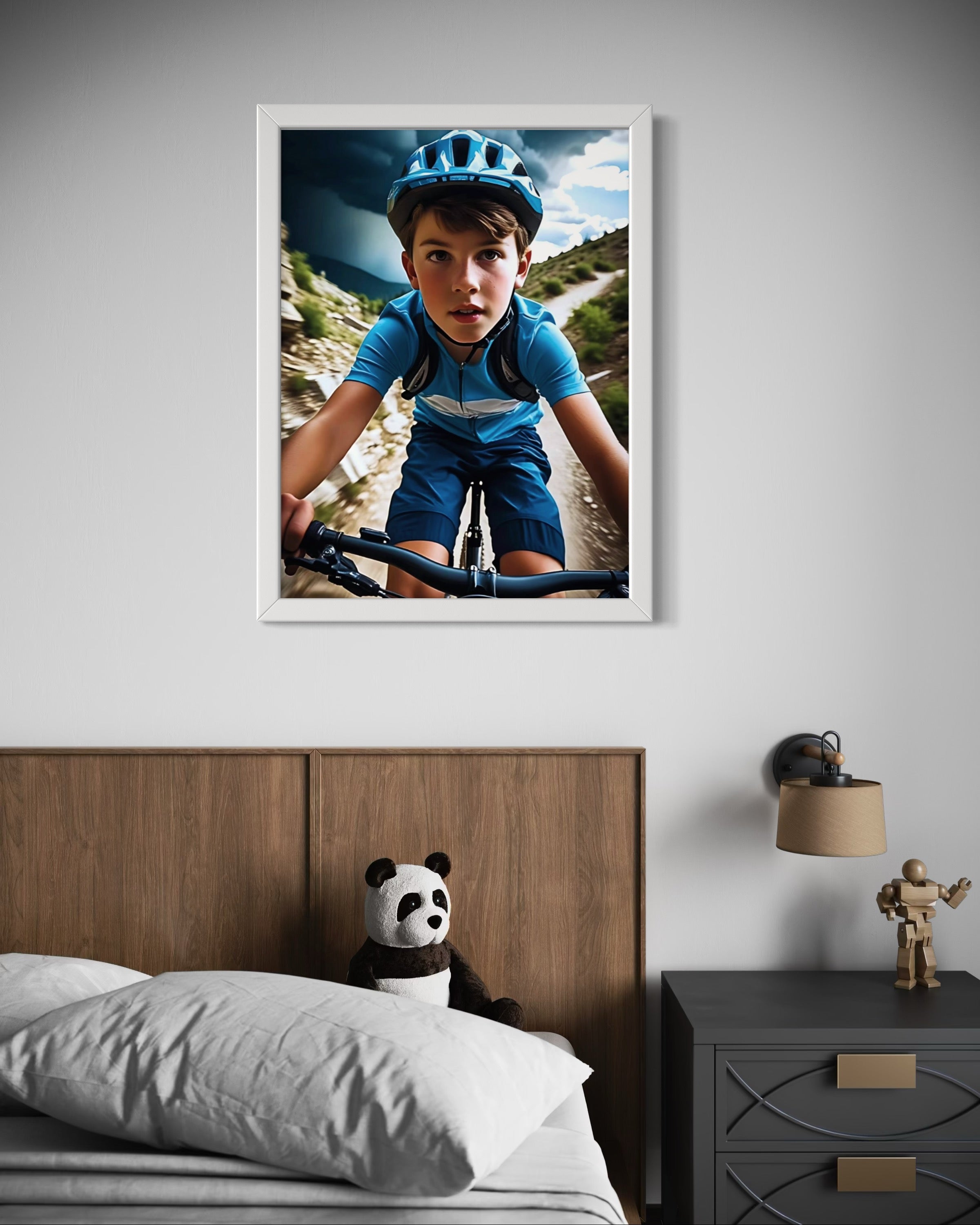 Boy Mountain Biking Blue Museum Print