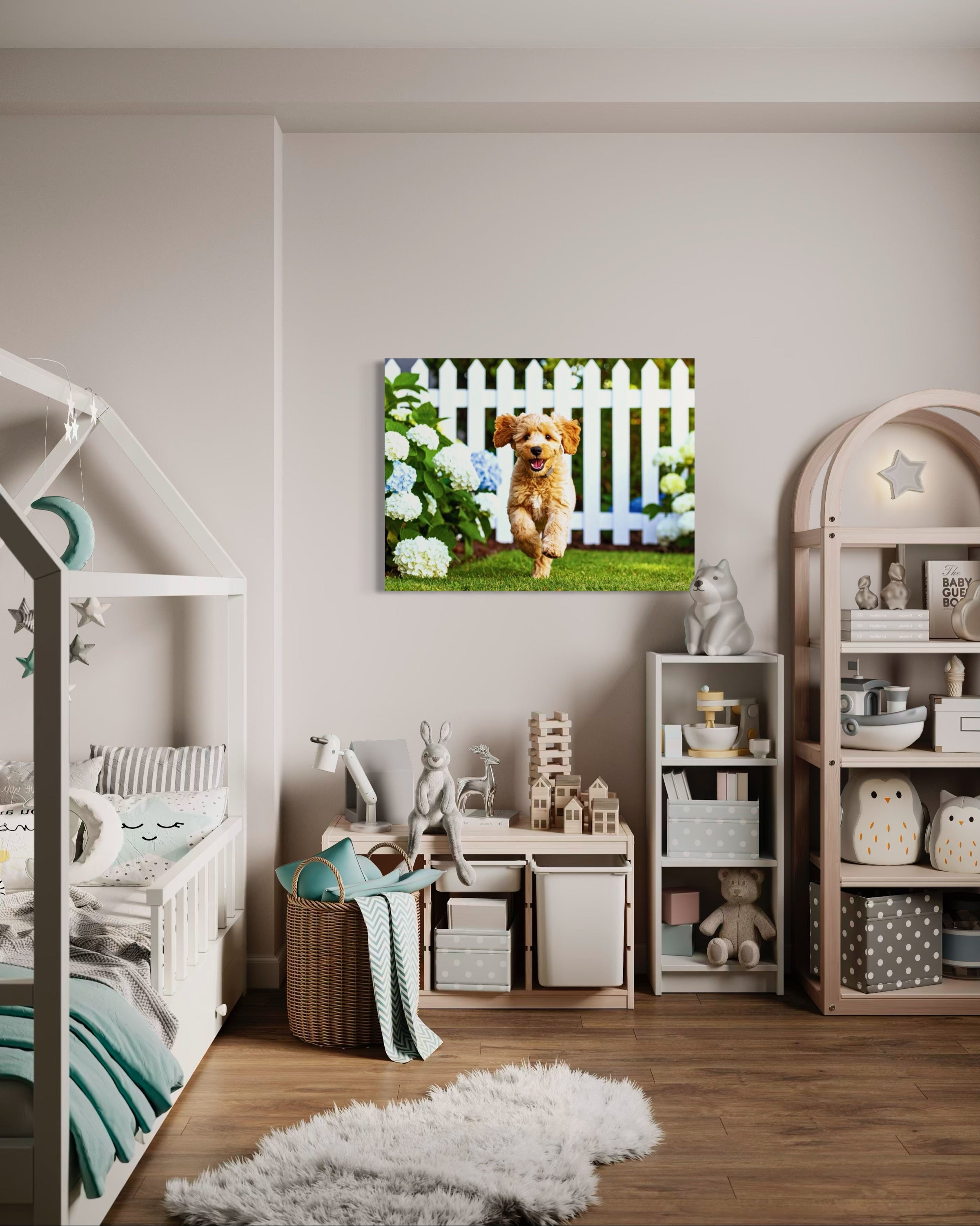 Goldendoodle Puppy Hydrangea Garden Museum Print