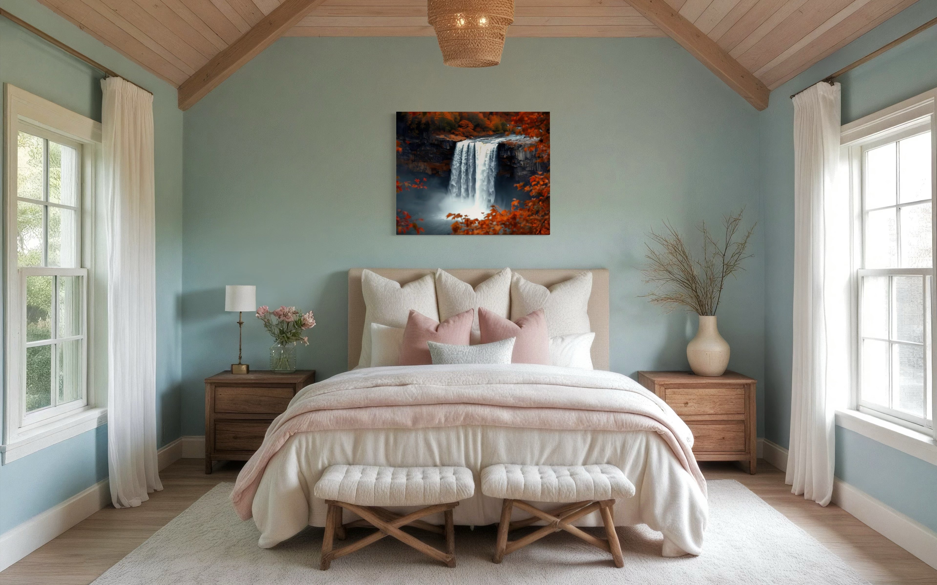 Autumn Waterfall Landscape Museum Print