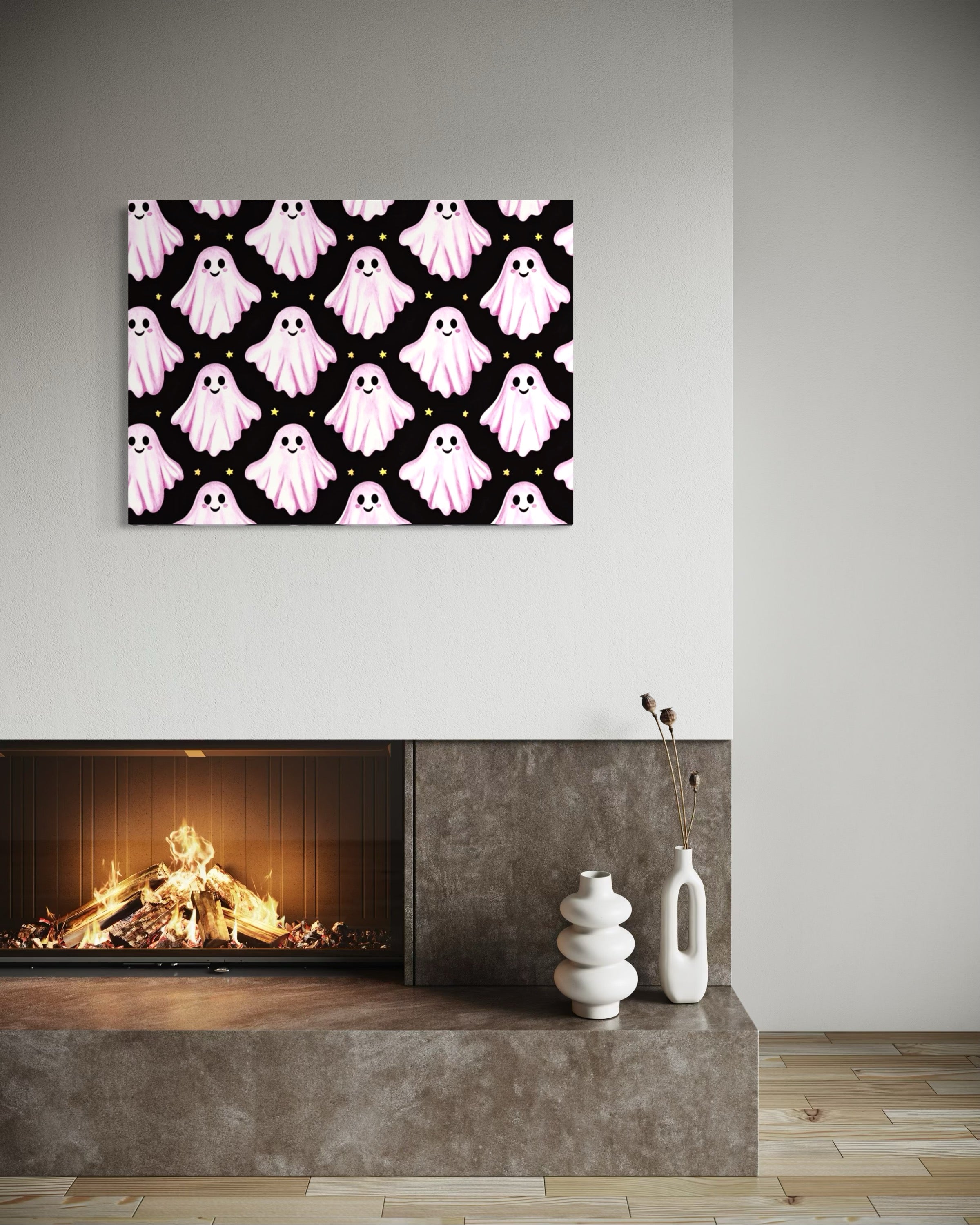 Pink Ghost Pattern on Black