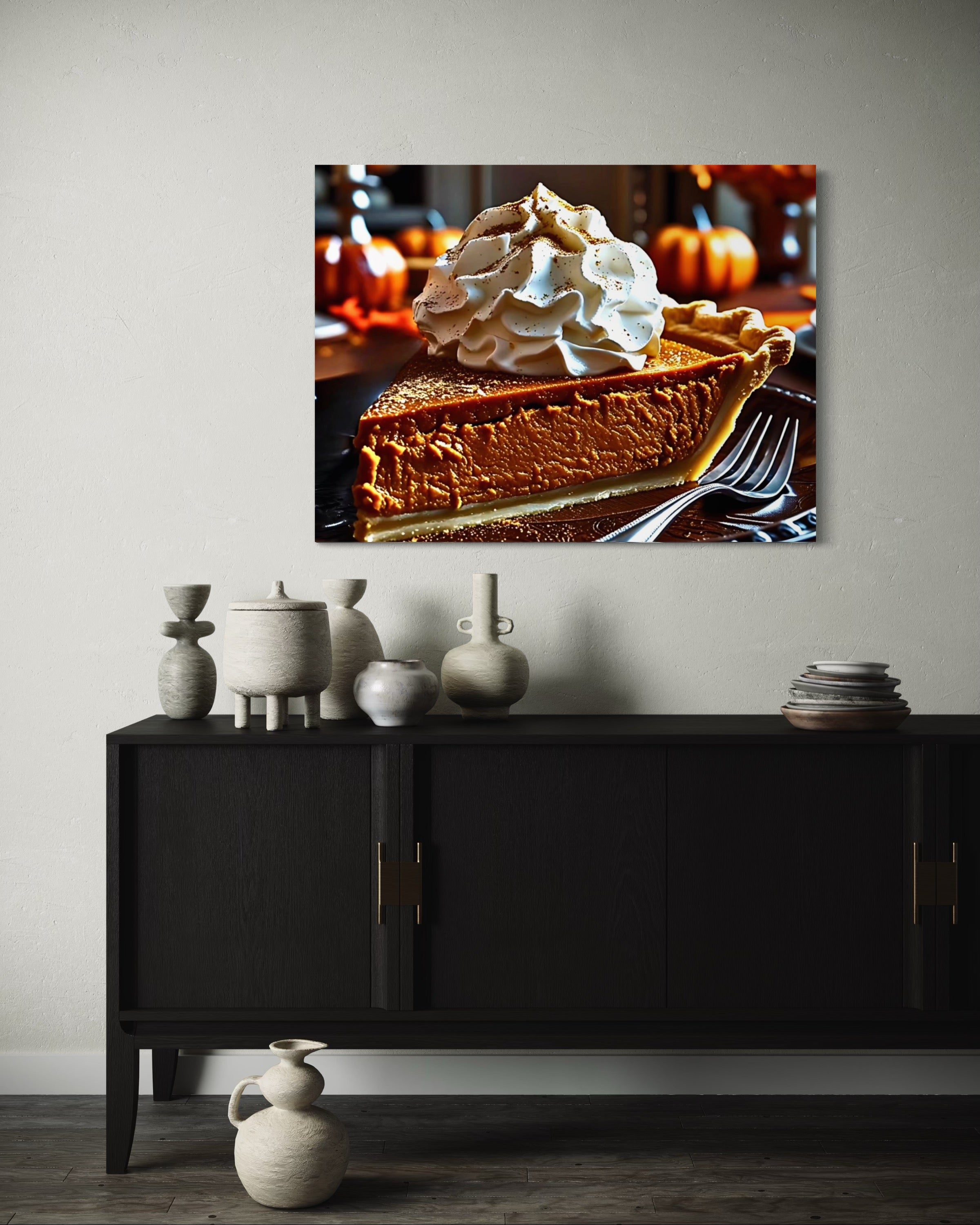 Pumpkin Pie Slice topped with Whipped Cream and Nutmeg