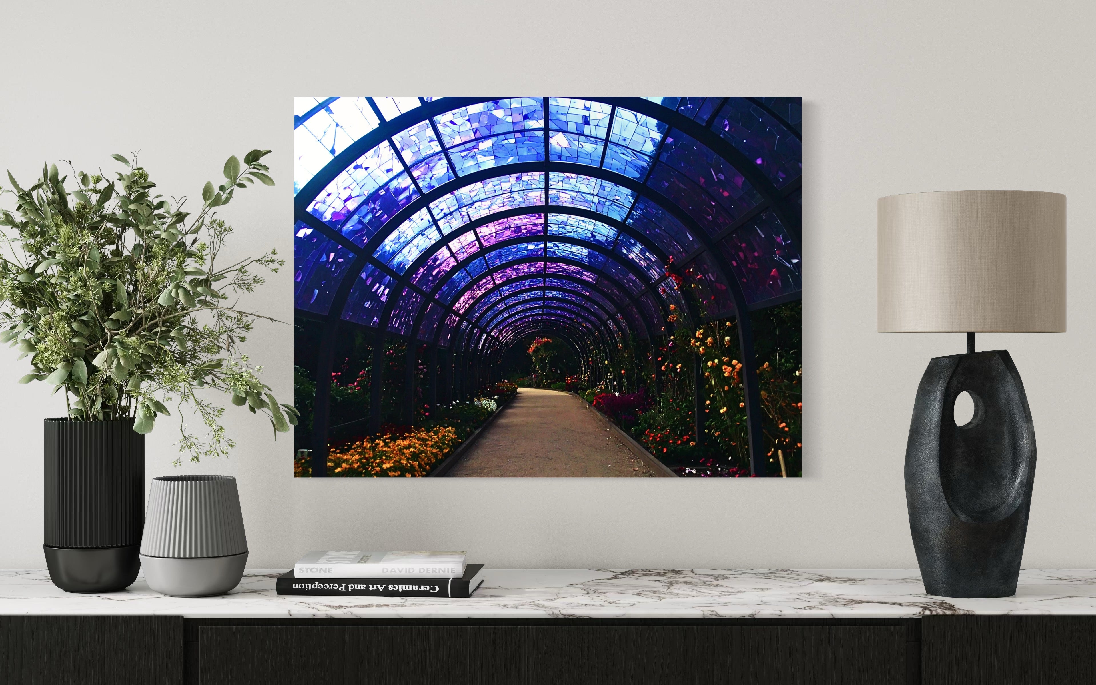Fall Botanical Garden with Mosaic Stain Glass Ceiling Museum Print