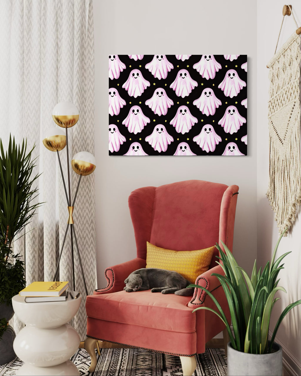 Pink Ghost Pattern on Black