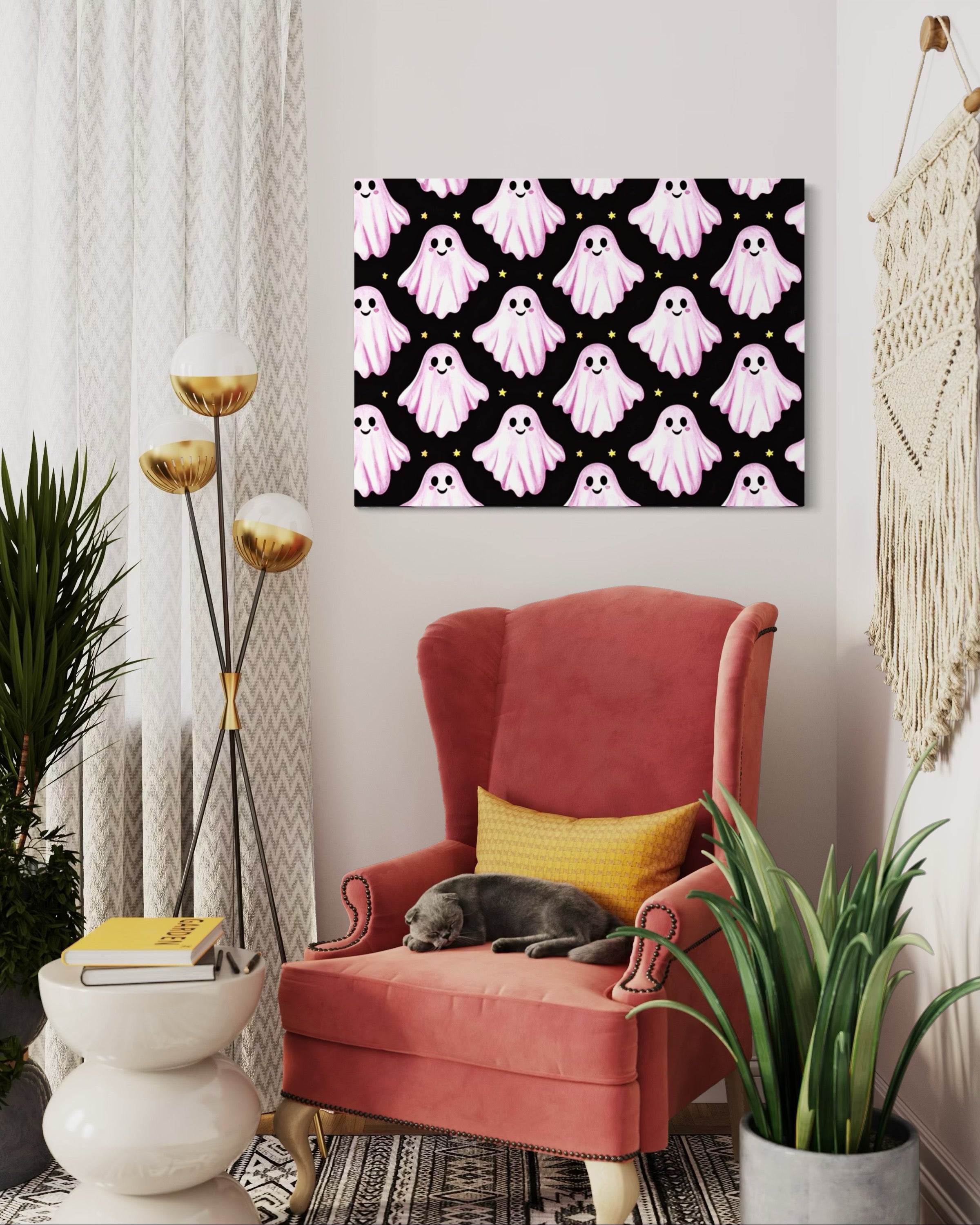 Pink Ghost Pattern on Black