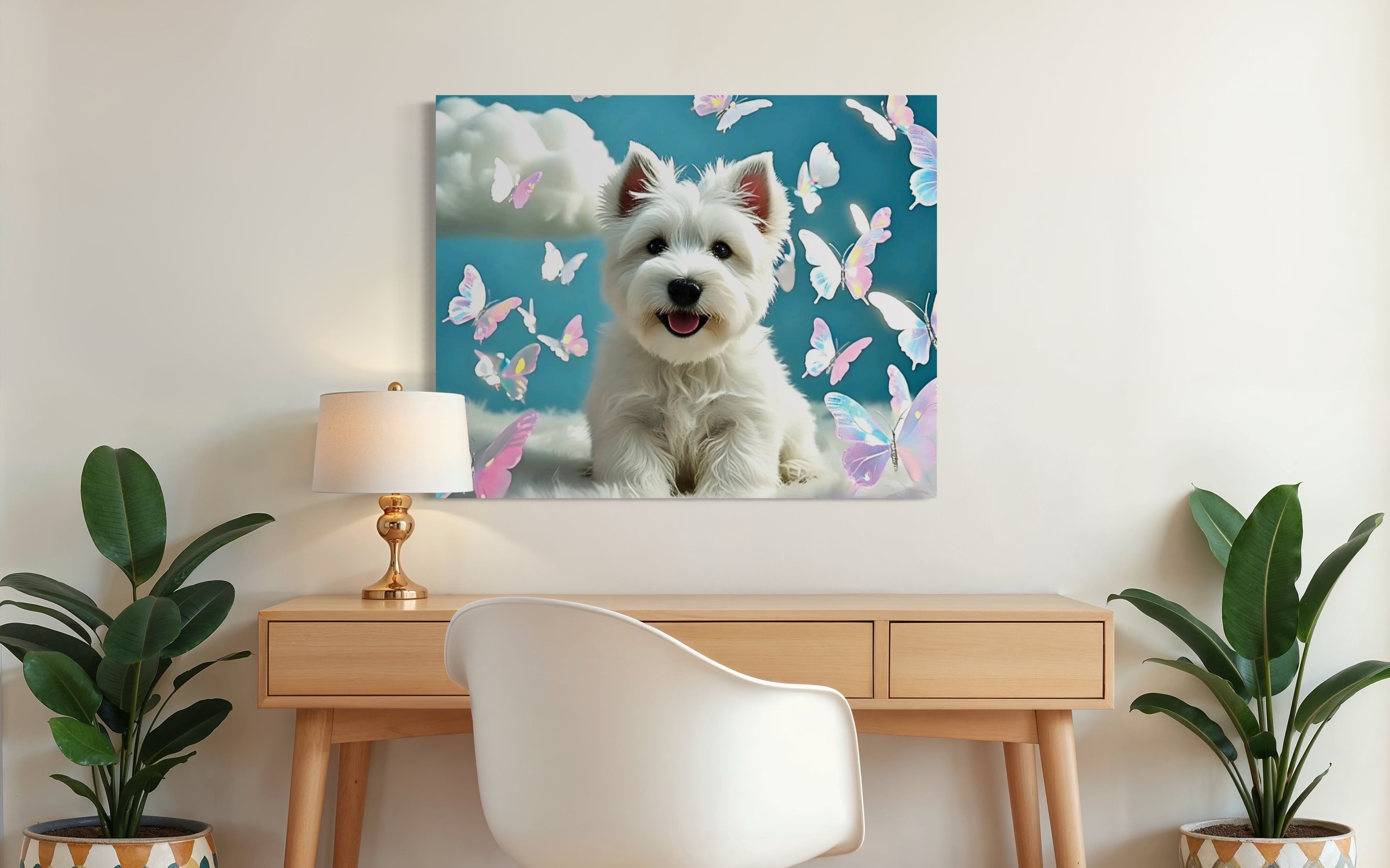 Westie Puppy with Holographic Butterflies