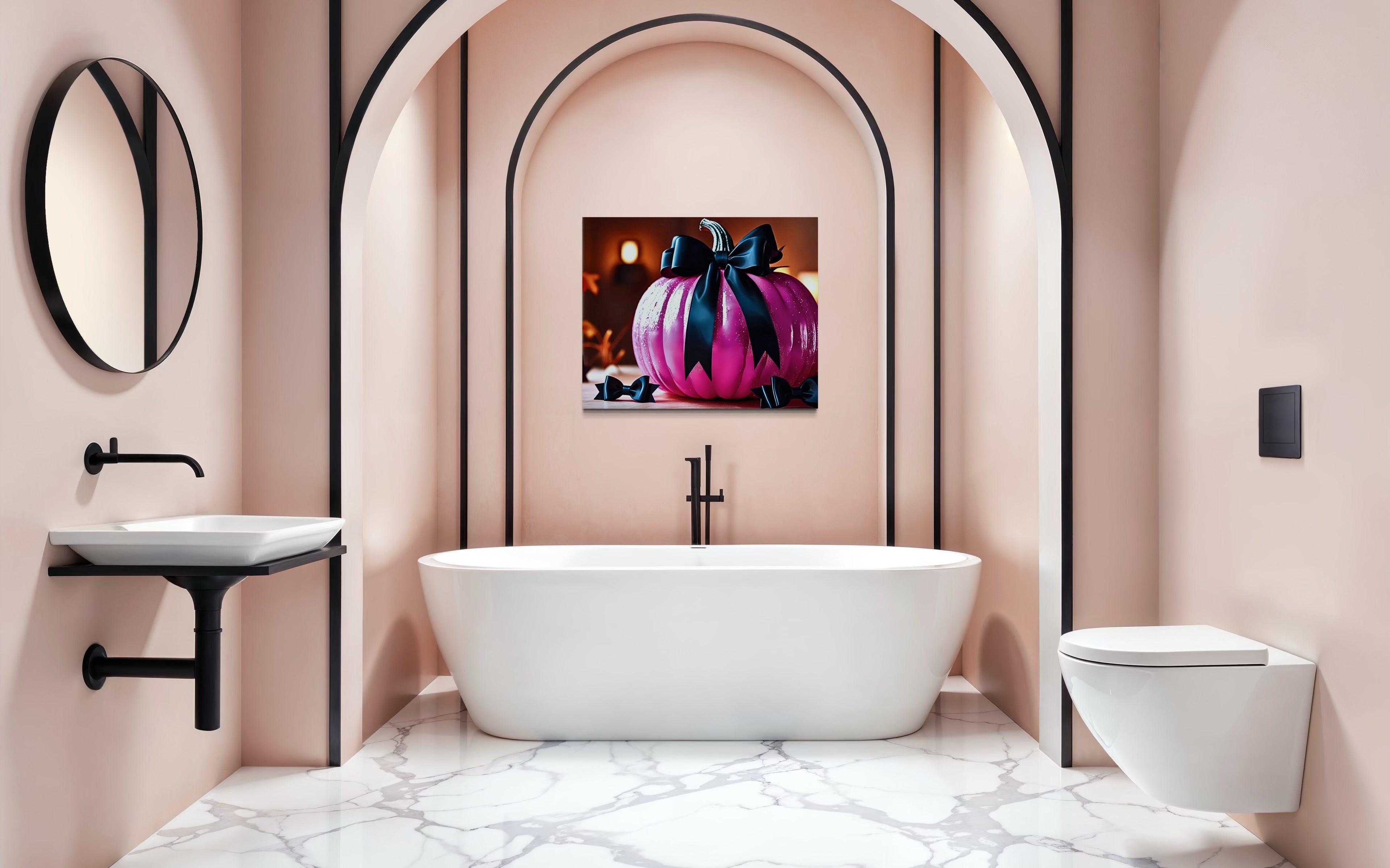 Hot Pink Pumpkin with Black Satin Bow Museum Print