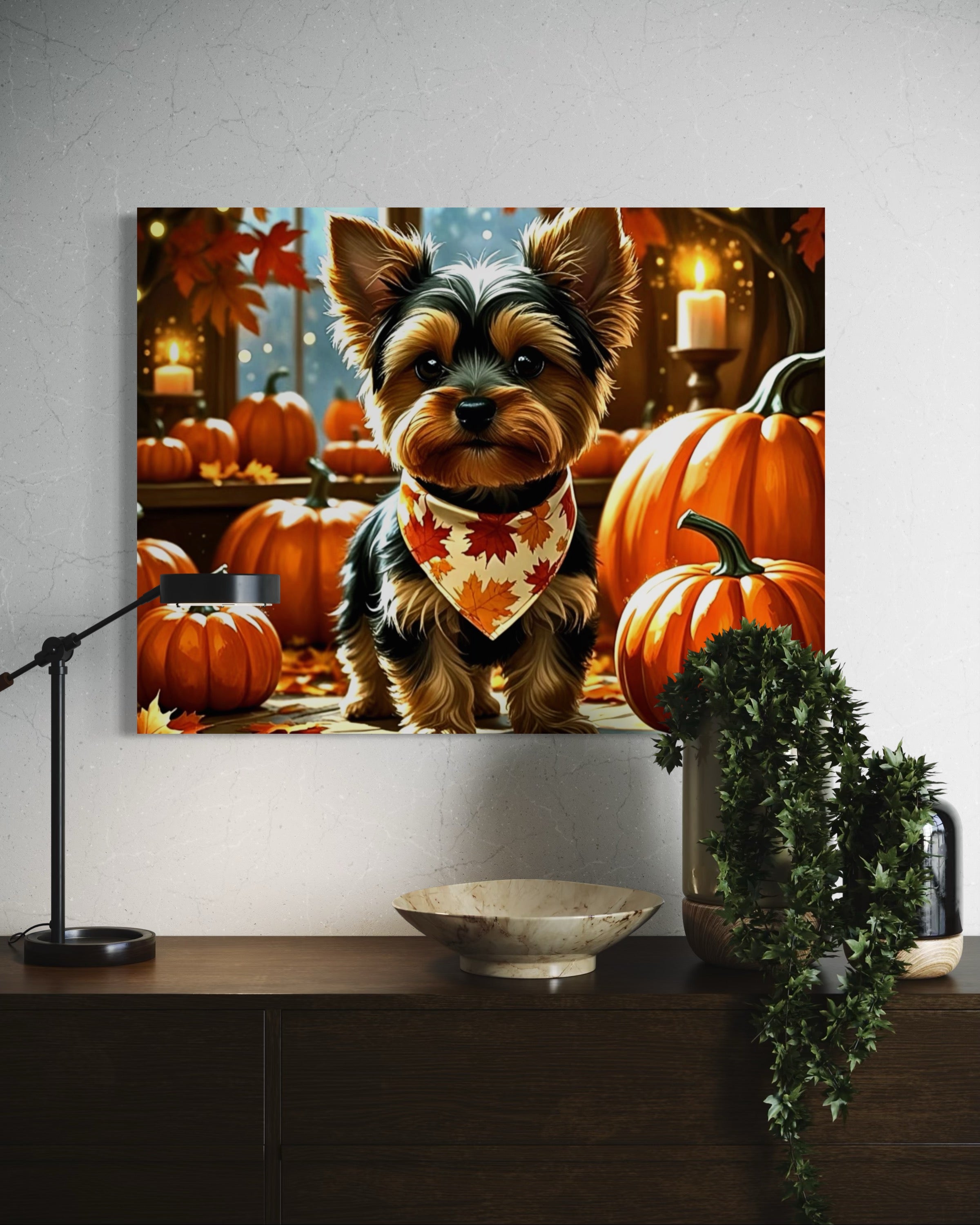 Yorkie cozy in the Fall
