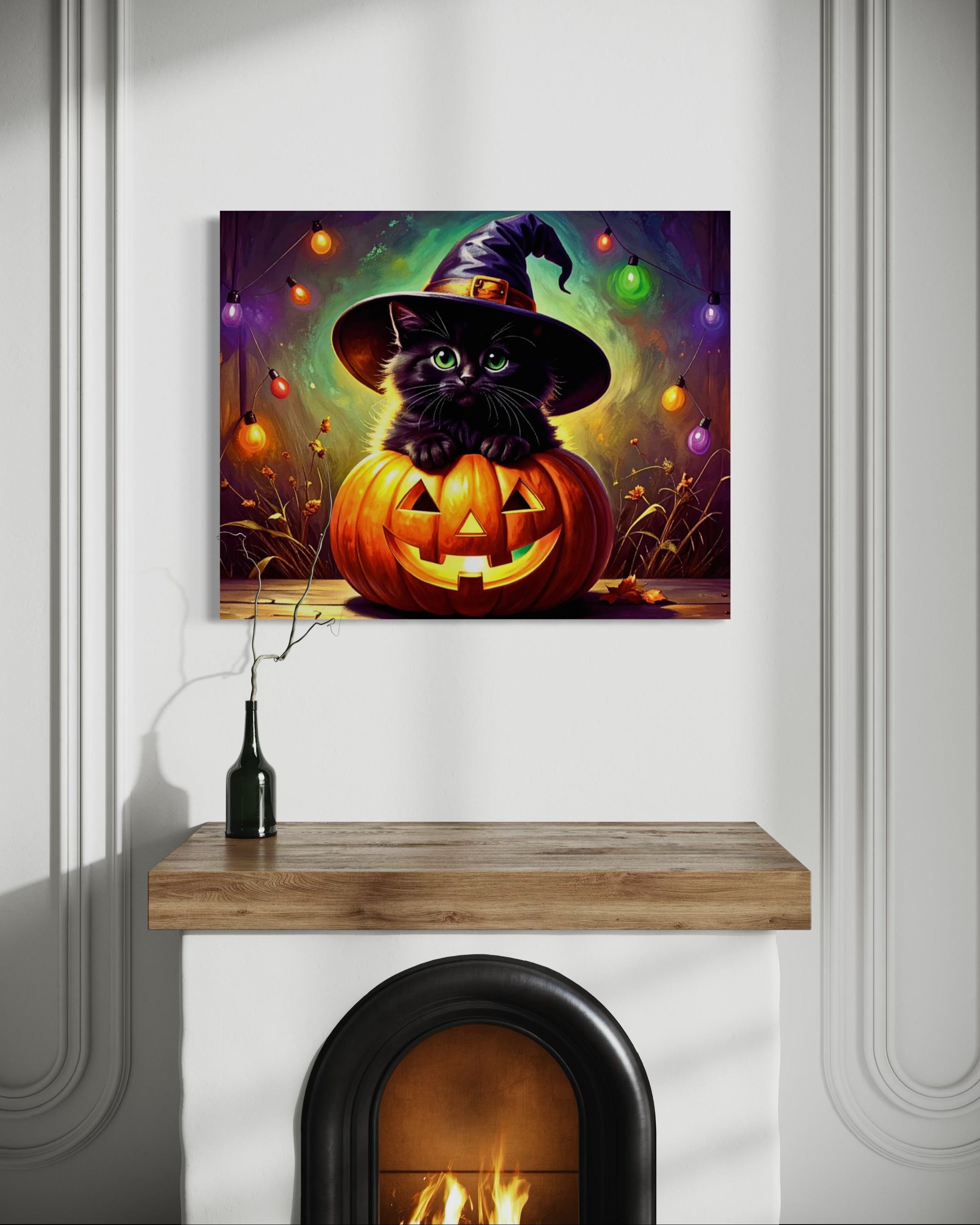 Kitten in Jack O Lantern with Witch Hat